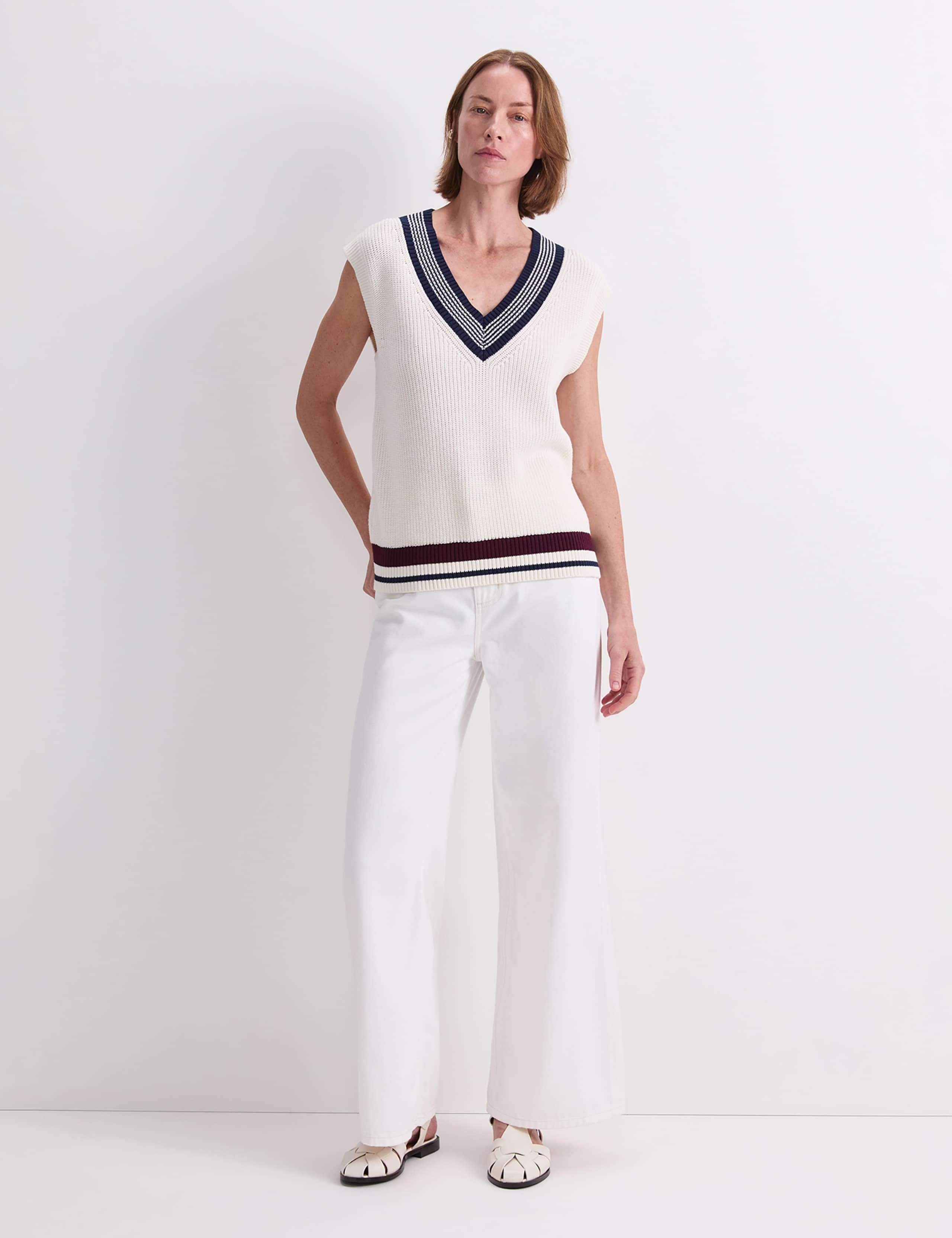 Pure Cotton Textured V-Neck Knitted Vest 2 of 7