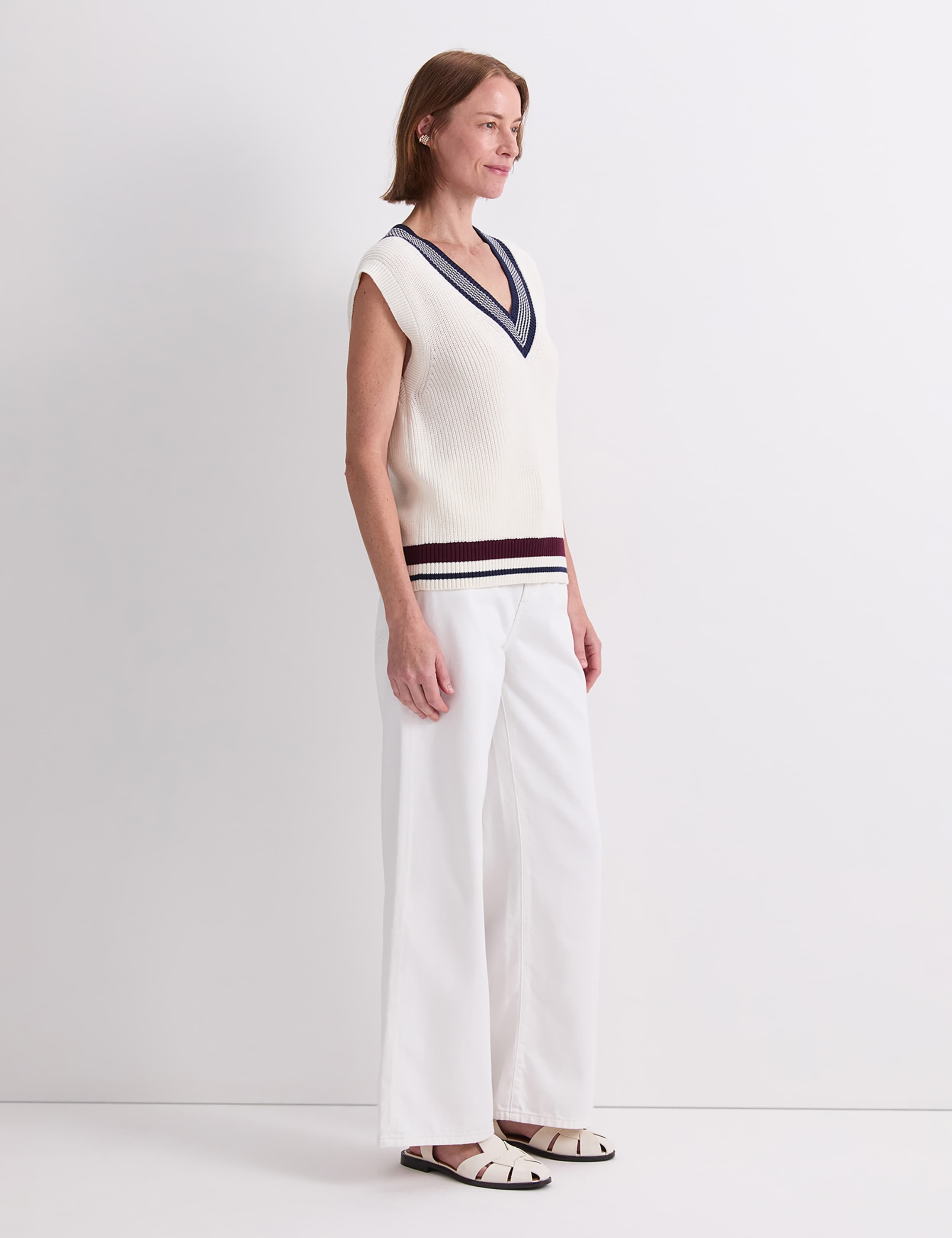 Pure Cotton Textured V-Neck Knitted Vest 4 of 7