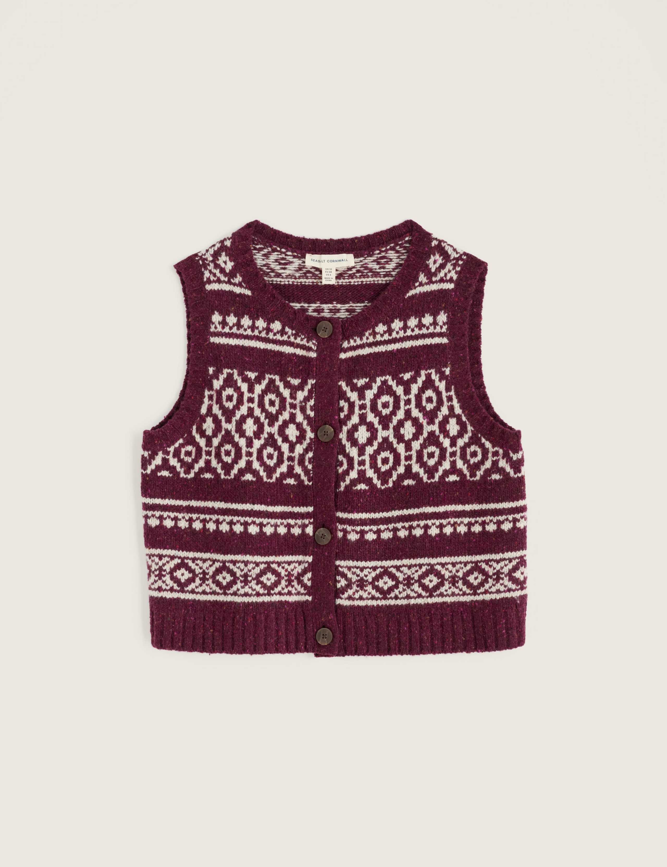 Merino Wool Rich Fair Isle Knitted Vest 2 of 5