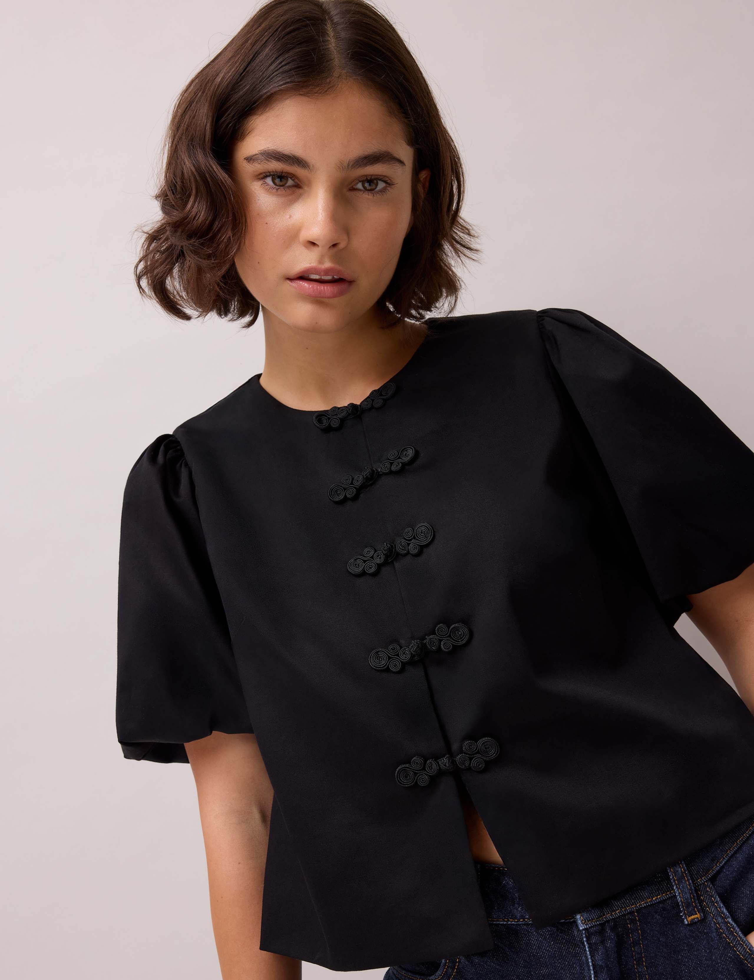 Cotton Rich Puff Sleeve Crop Top 3 of 6