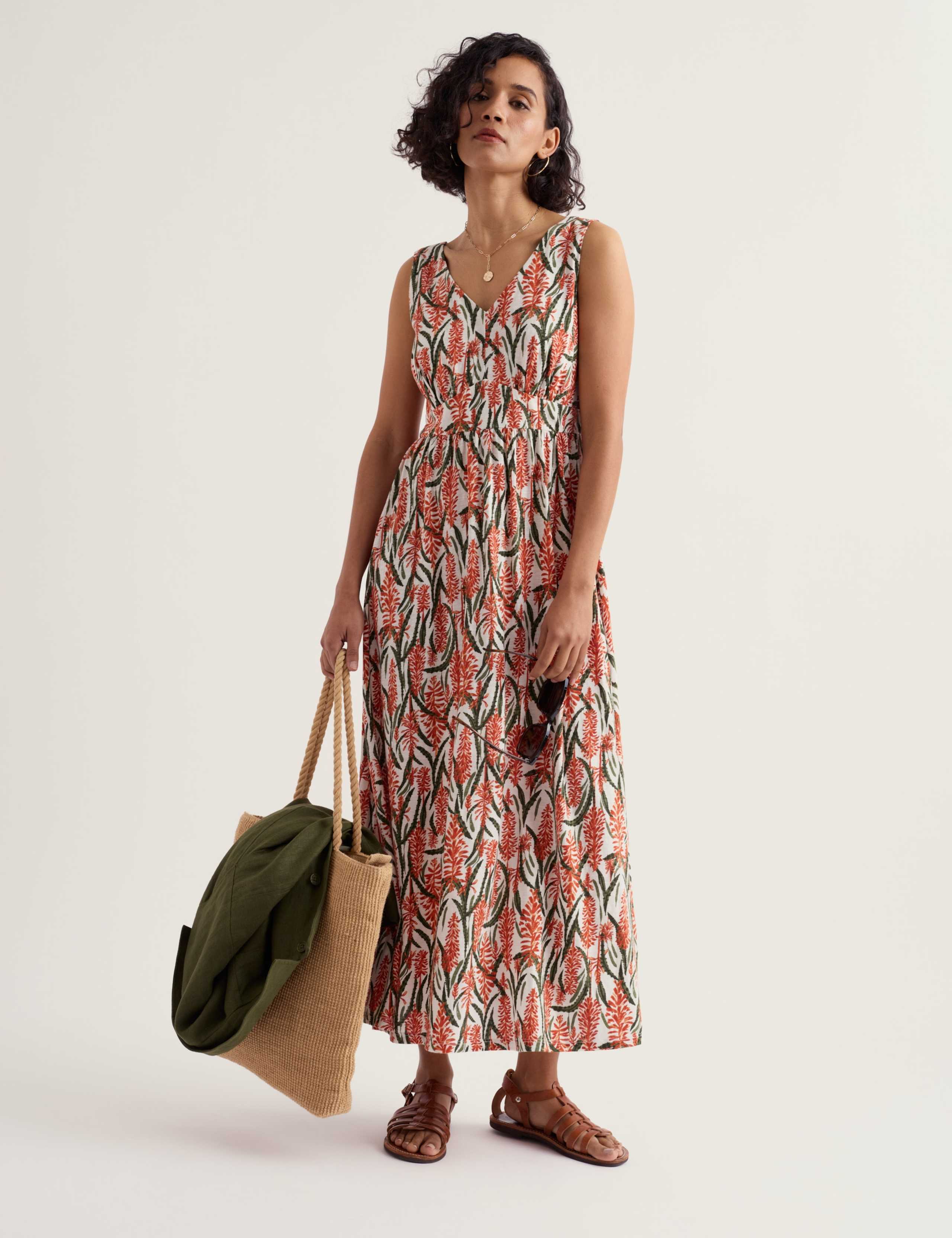 Pure Cotton Floral Midaxi Waisted Dress 3 of 6