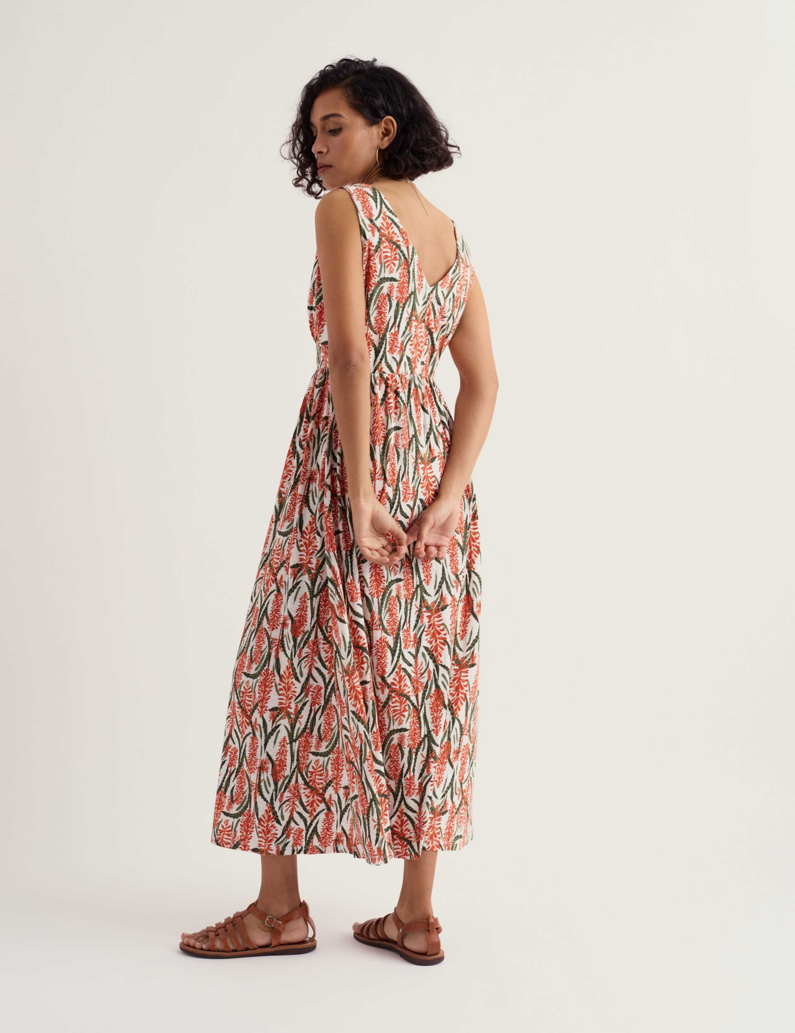 Pure Cotton Floral Midaxi Waisted Dress 4 of 6