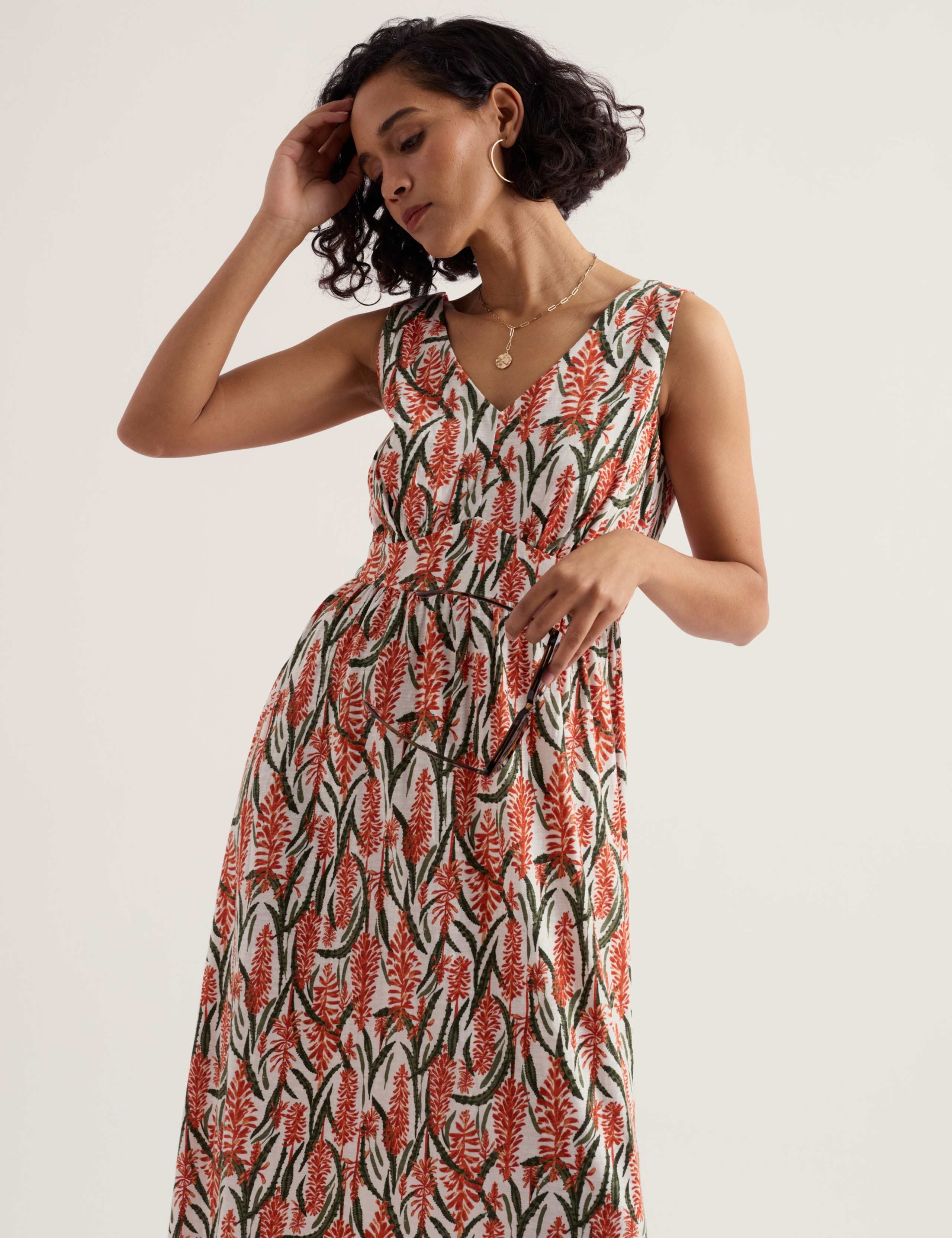 Pure Cotton Floral Midaxi Waisted Dress 5 of 6
