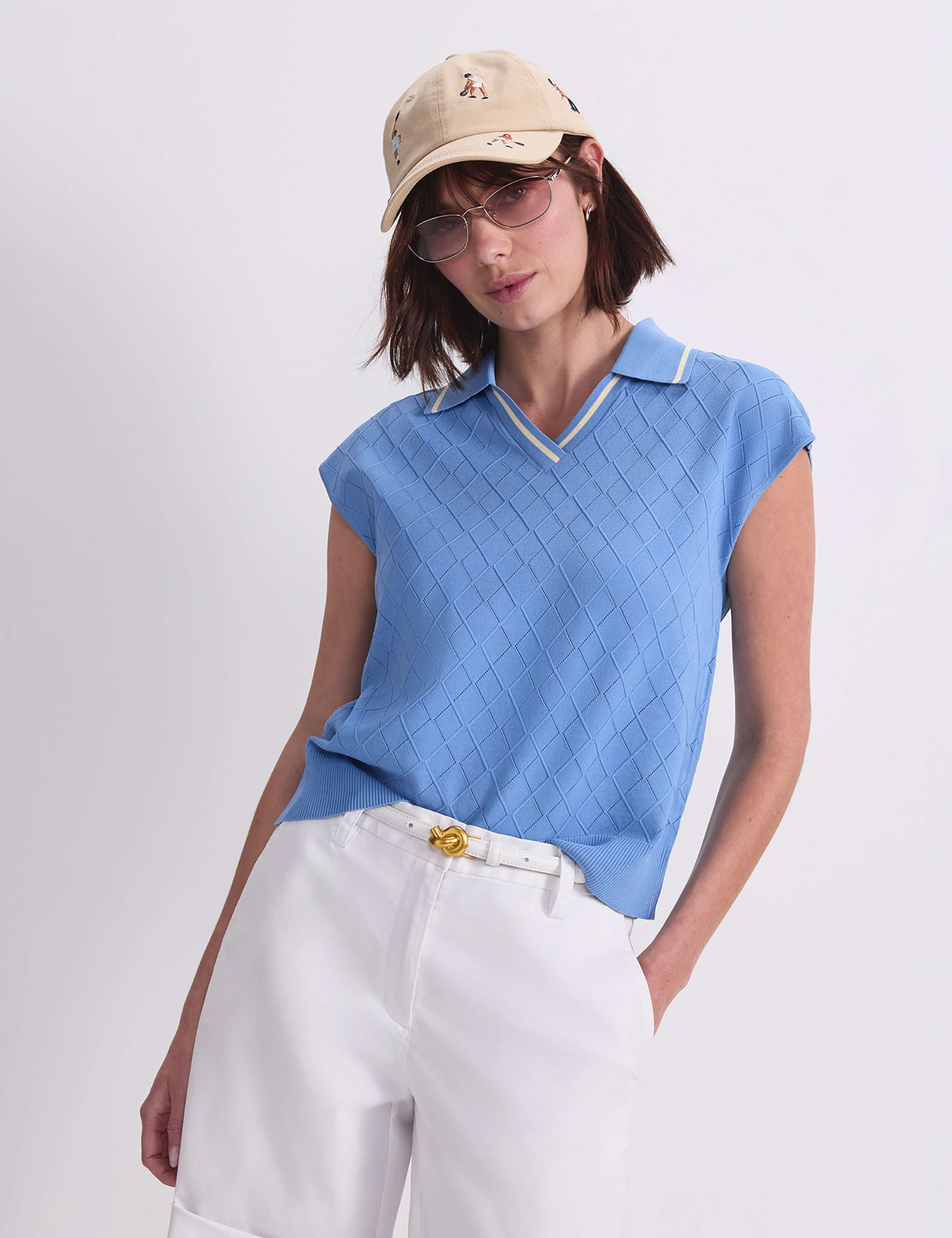 Knitted Argyle Textured Polo Shirt 5 of 7
