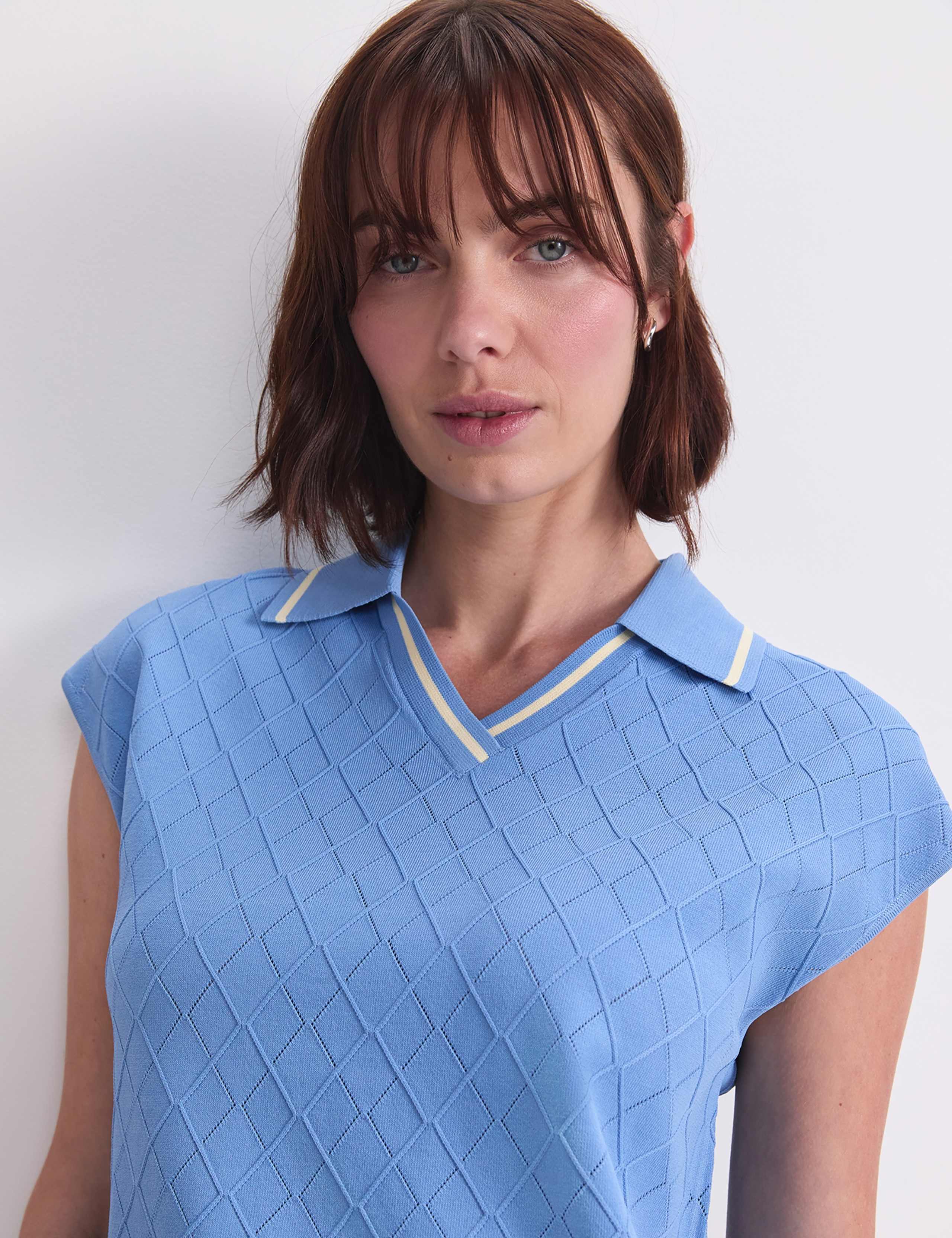Knitted Argyle Textured Polo Shirt 6 of 7