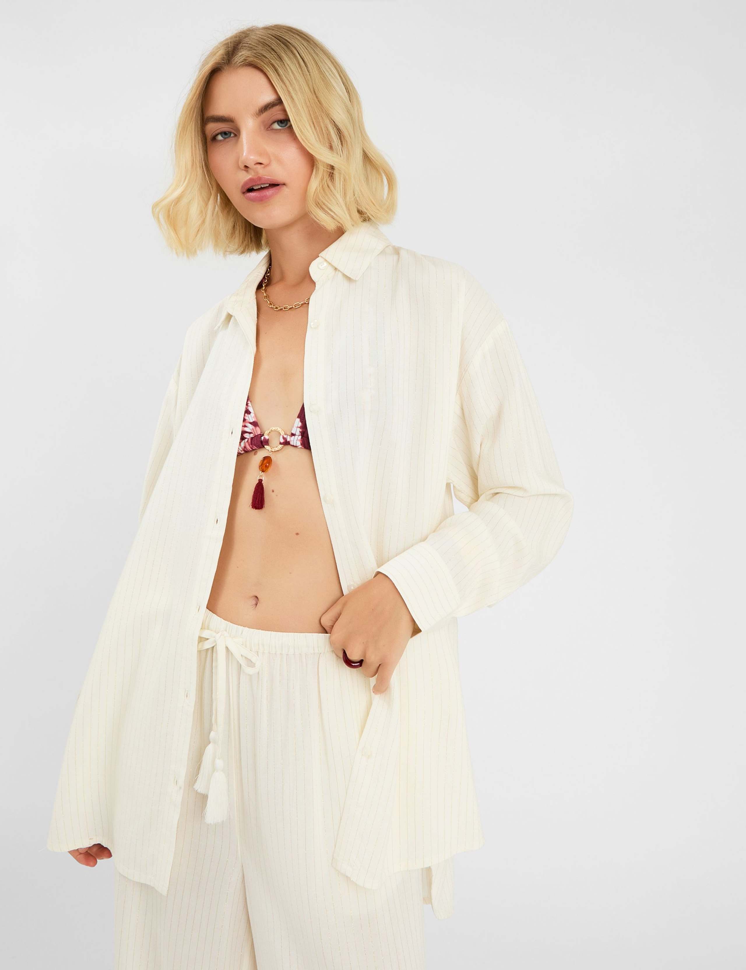 Striped Beach Cover Up Shirt 3 of 5