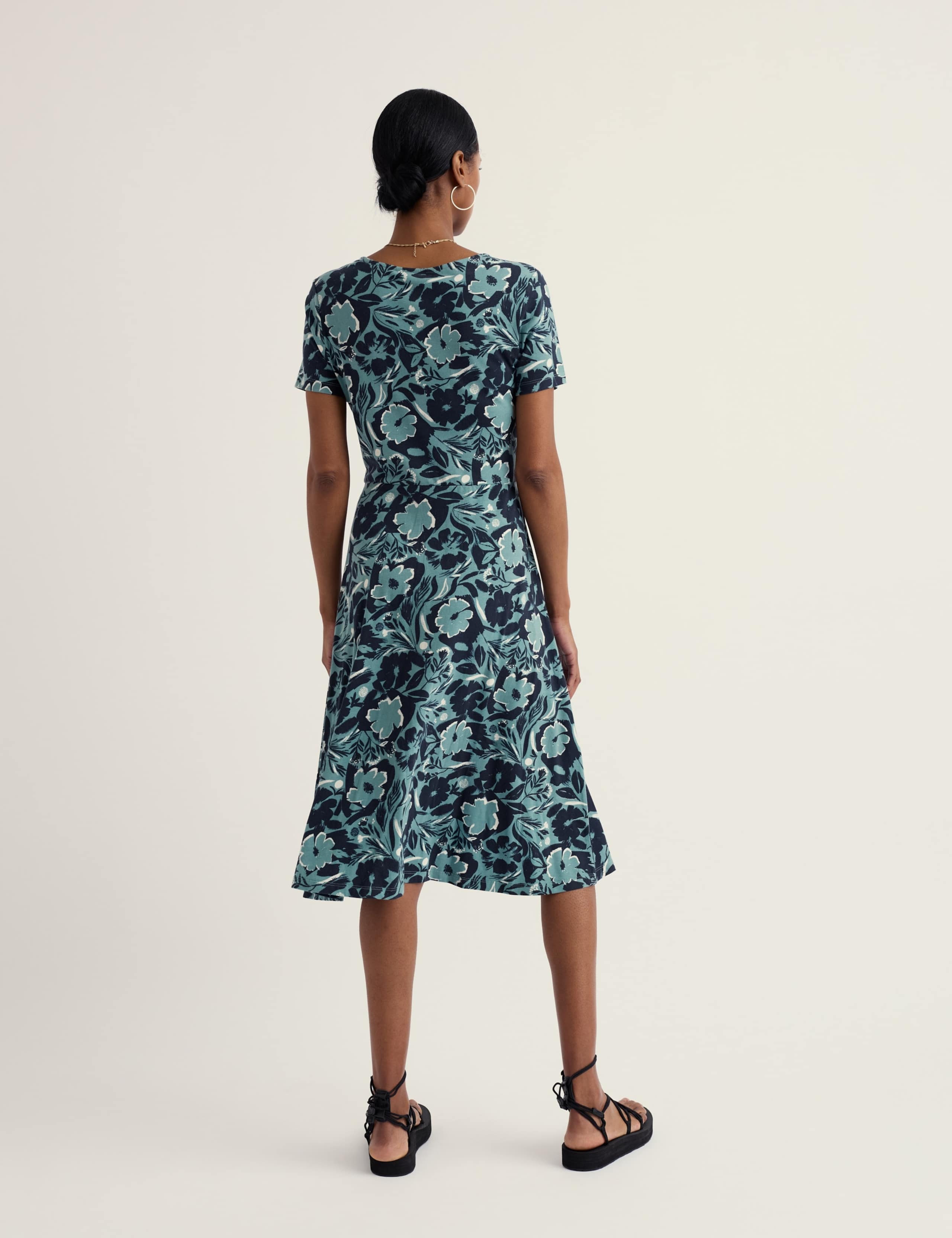 Cotton Rich Floral Midi Waisted Dress 3 of 4