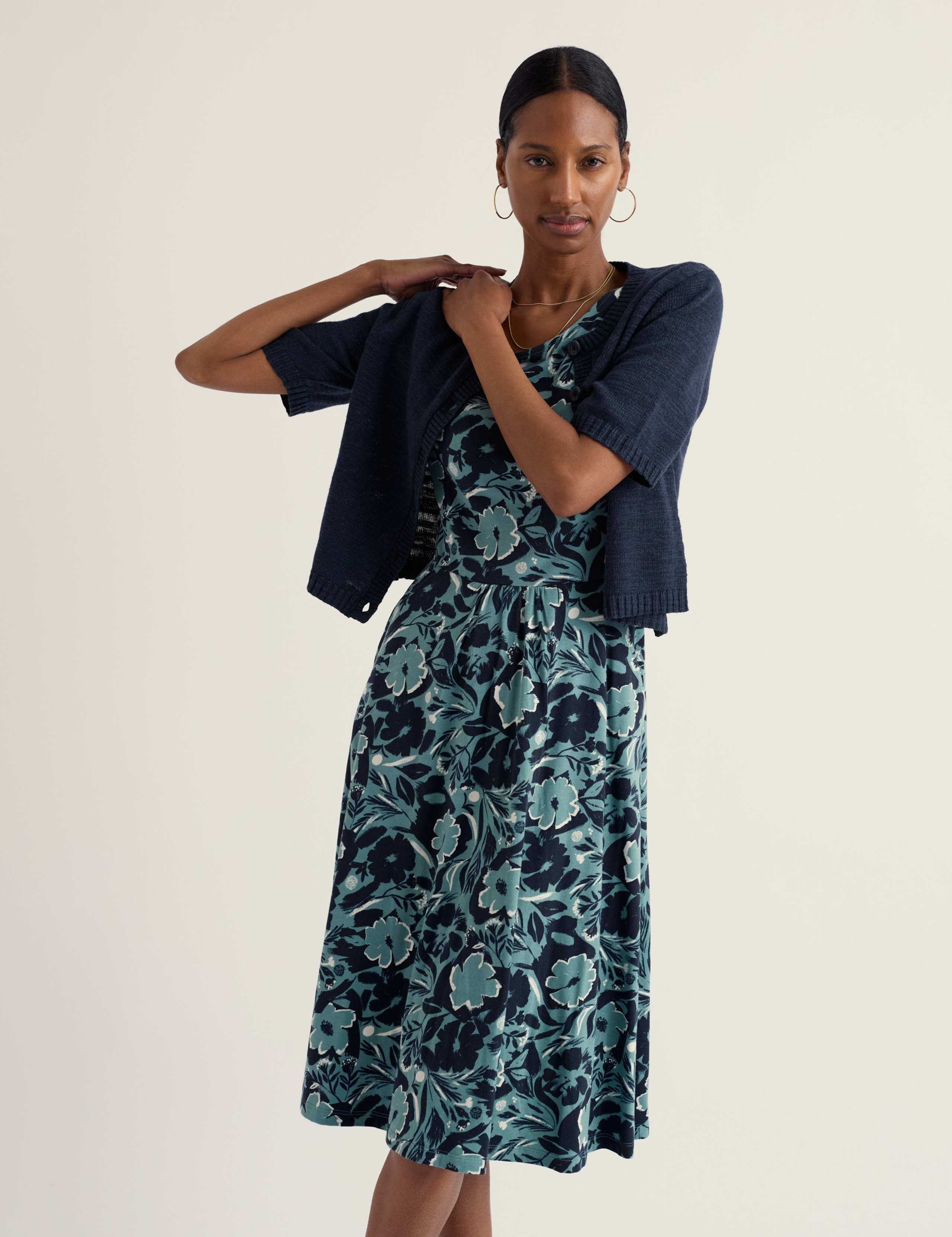 Cotton Rich Floral Midi Waisted Dress 4 of 4