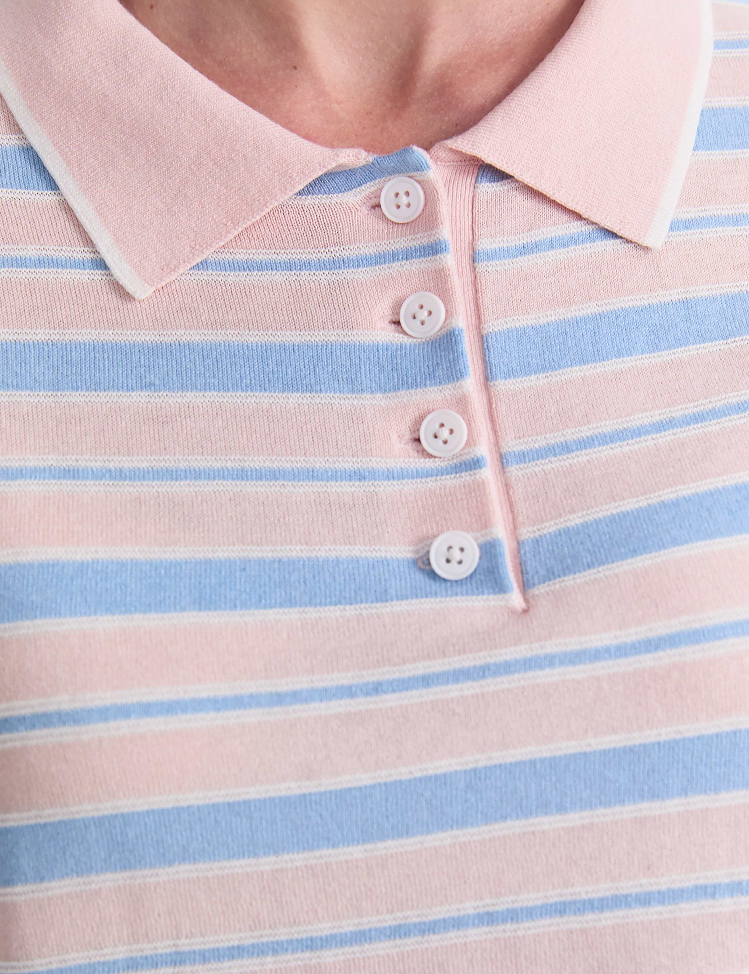 Silk Rich Knitted Striped Polo Shirt 6 of 6
