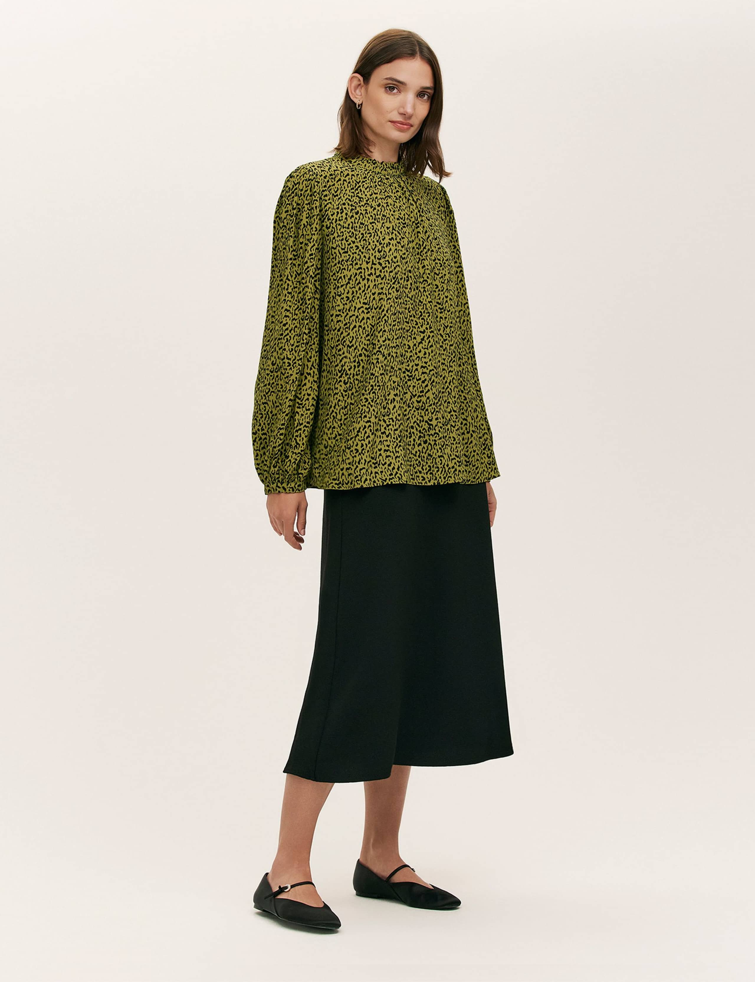 Crepe Leopard Print High Neck Blouse 2 of 5