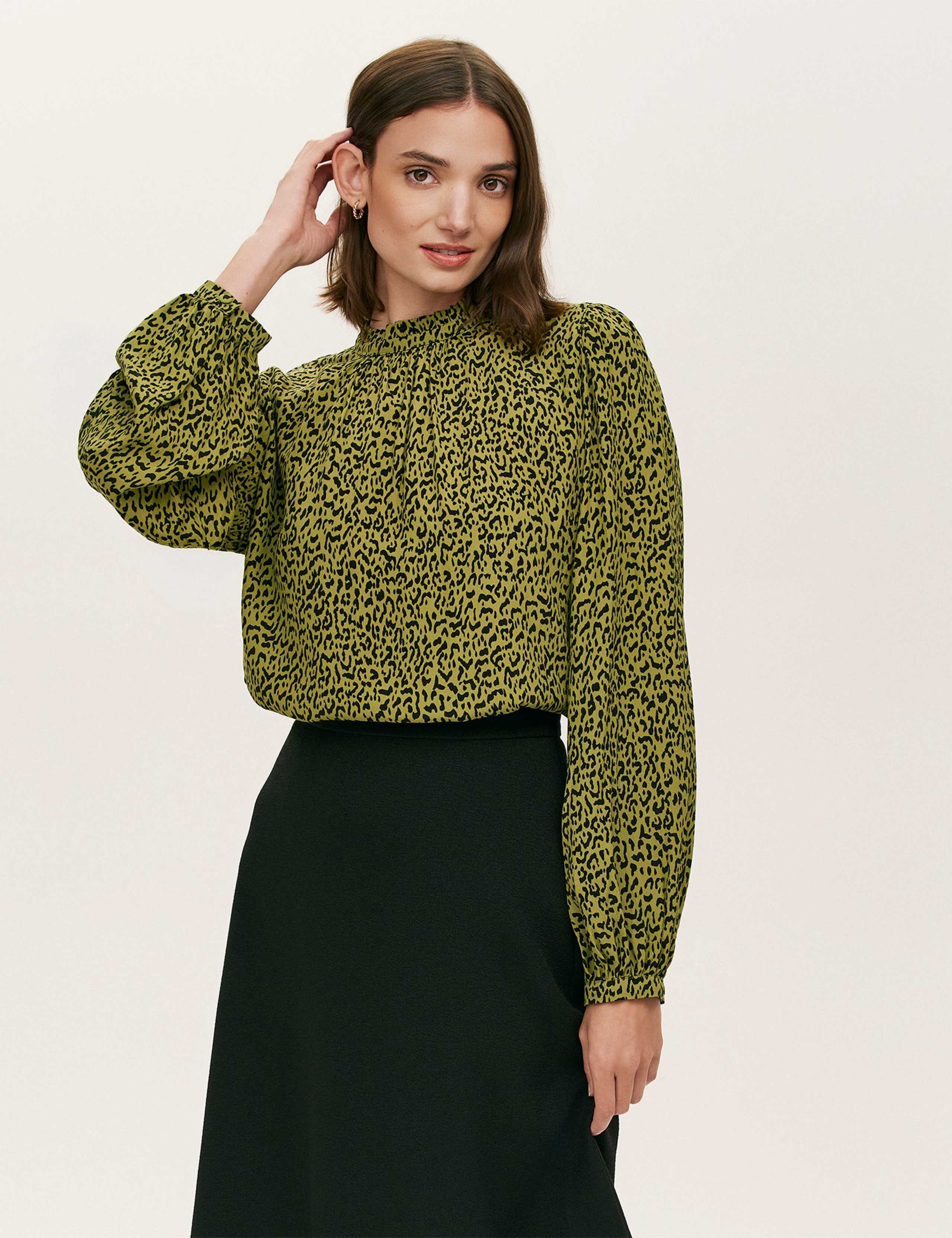 Crepe Leopard Print High Neck Blouse 5 of 5
