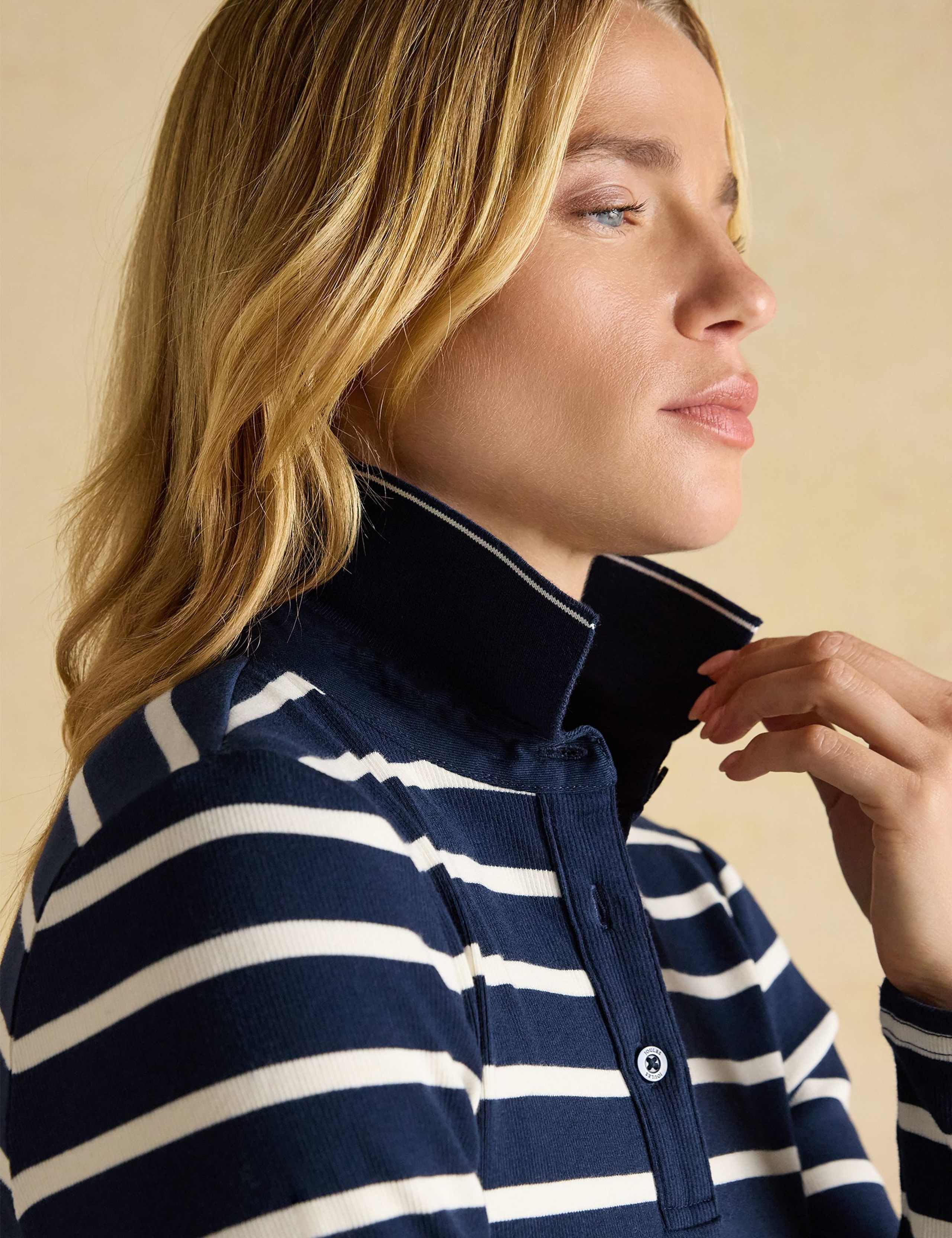 Cotton Rich Ribbed Striped Polo Top 4 of 7