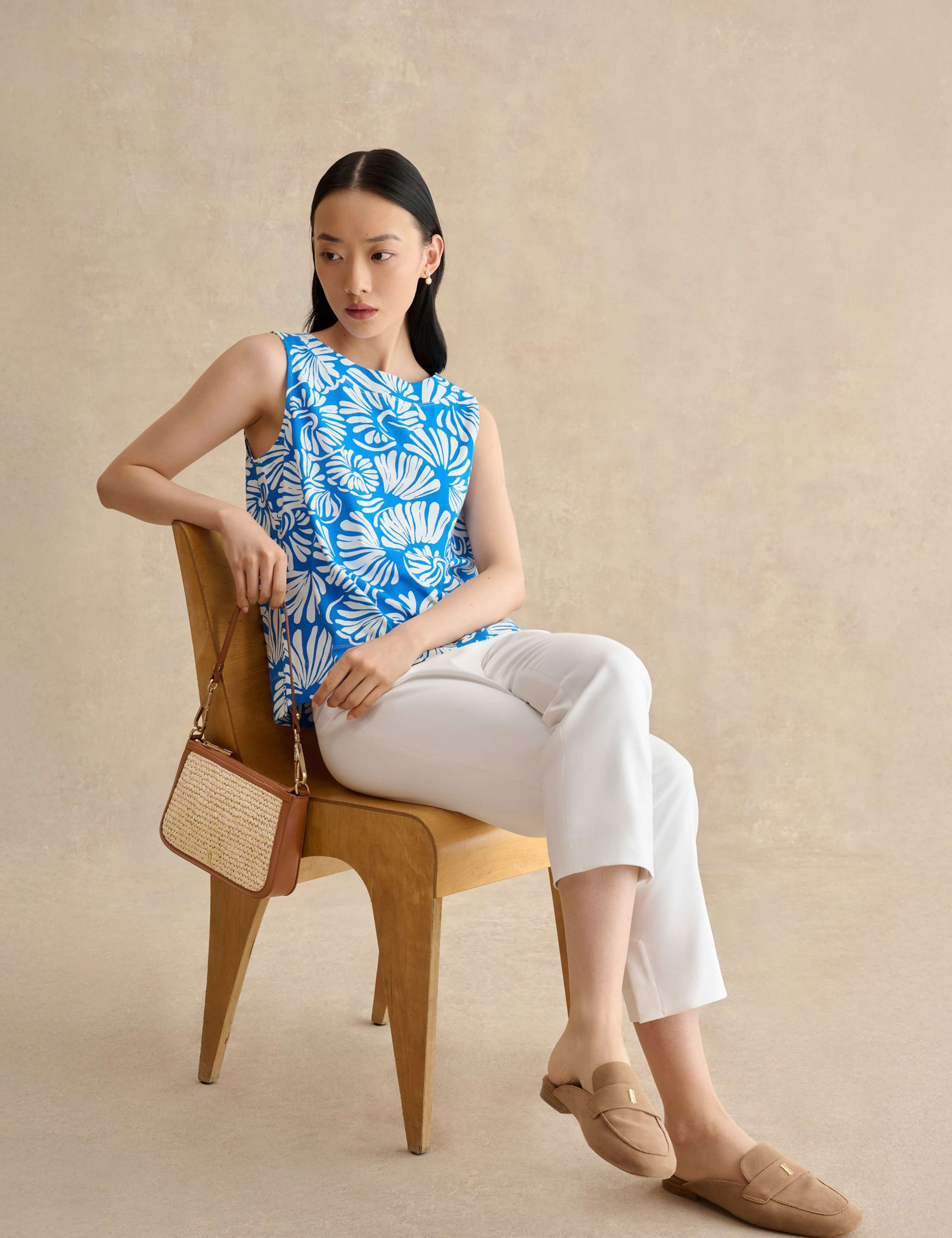 Pure Cotton Fern Print Crew Neck Top 3 of 5