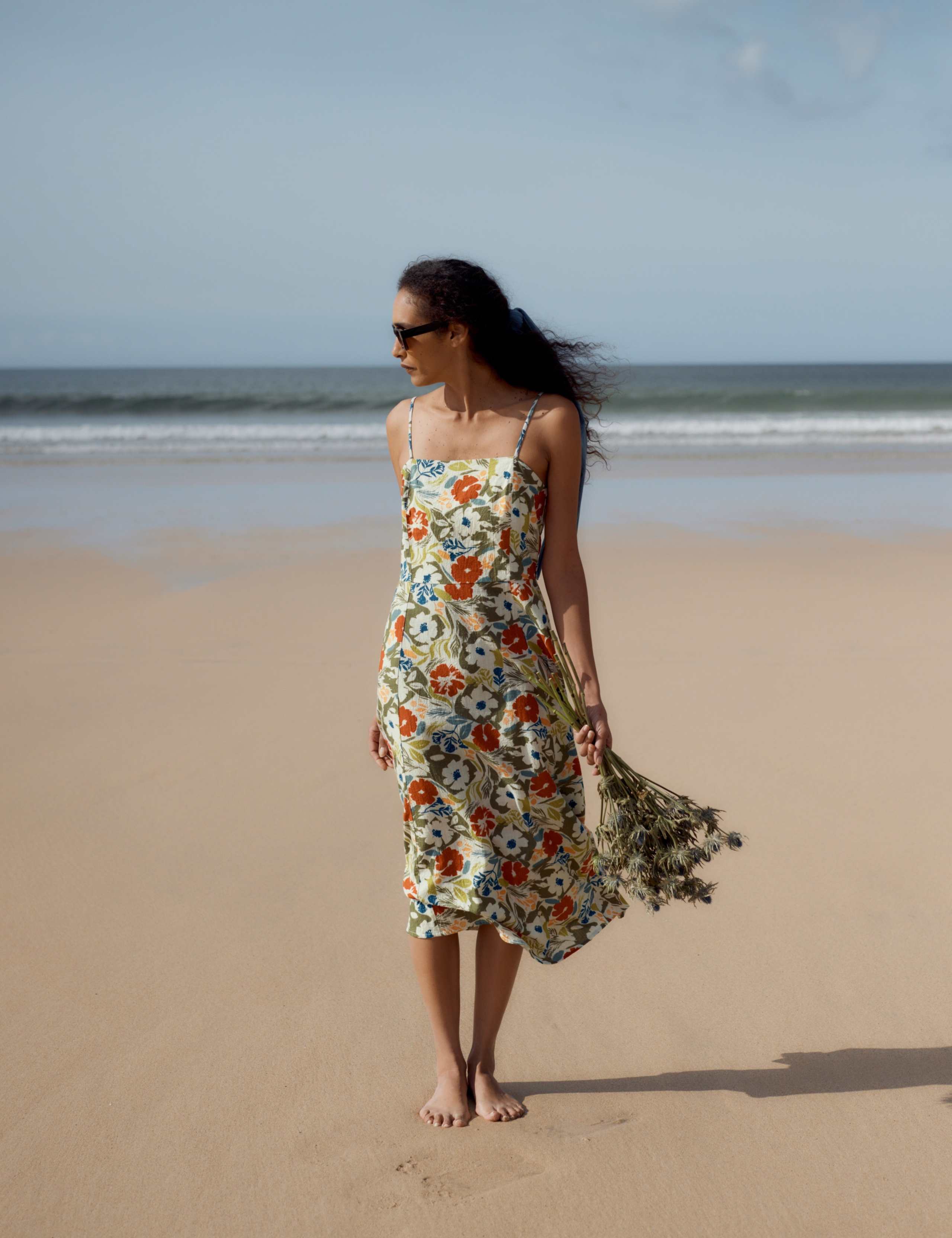 Pure Cotton Floral Midi Waisted Dress 1 of 6