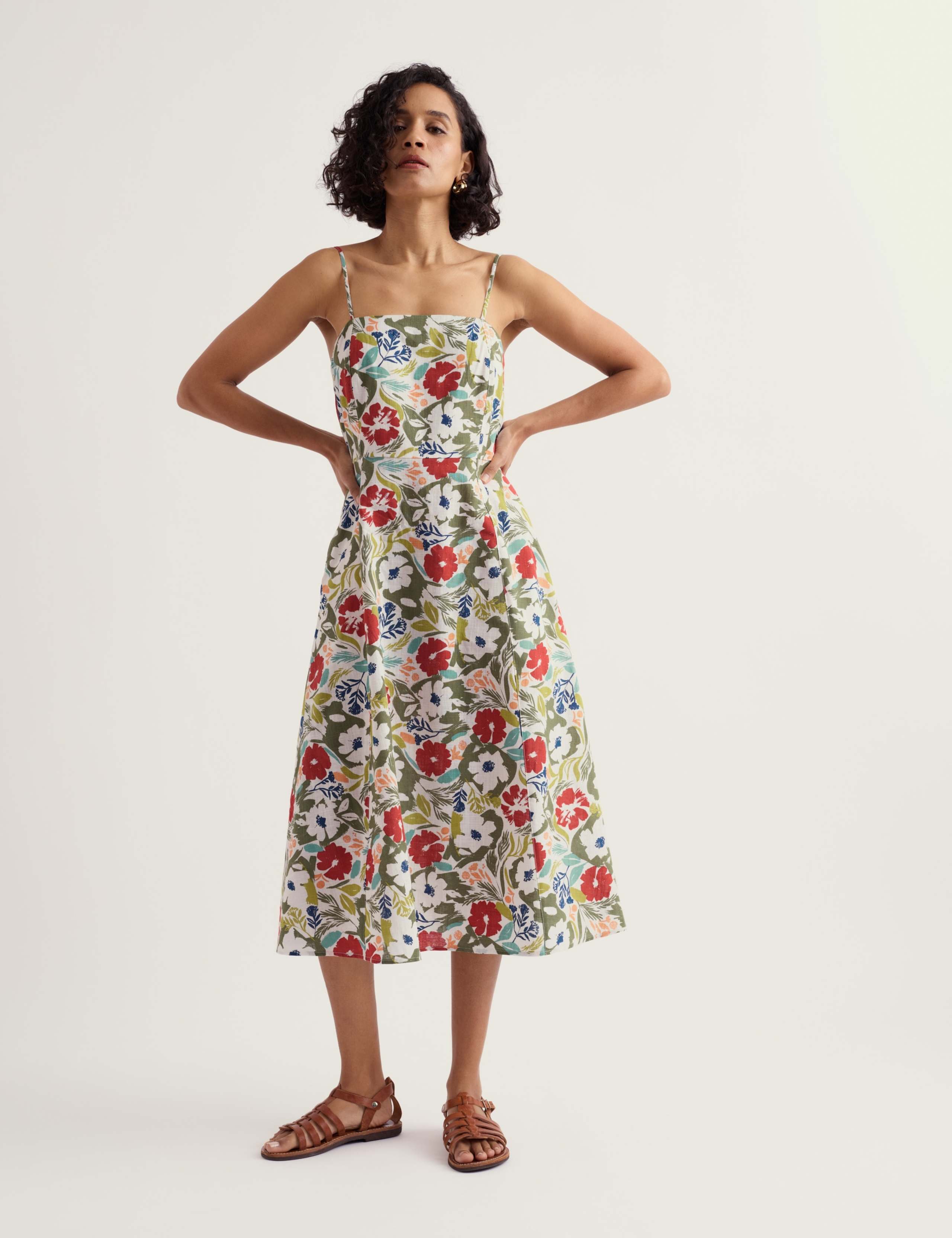 Pure Cotton Floral Midi Waisted Dress 3 of 6