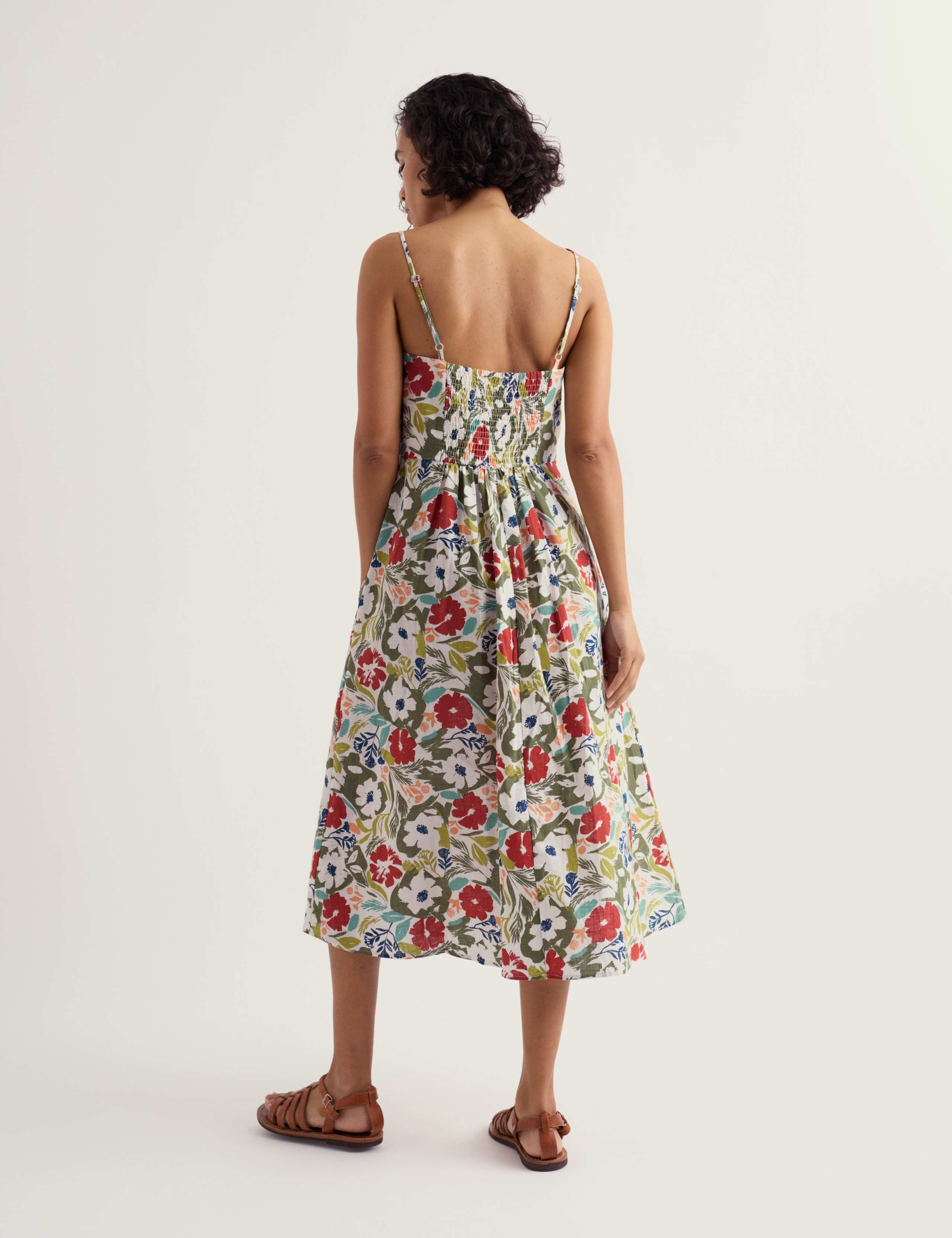 Pure Cotton Floral Midi Waisted Dress 4 of 6