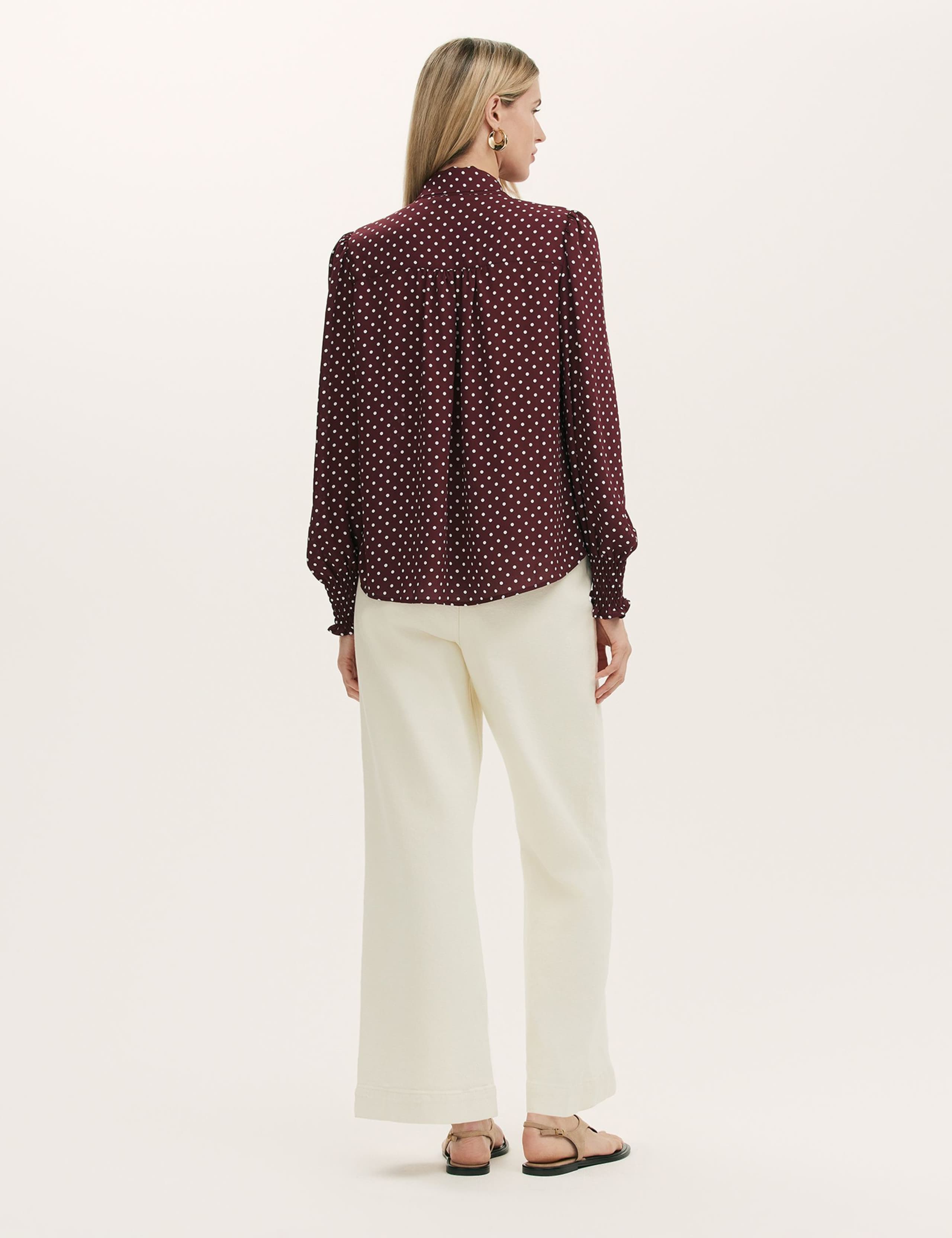 Polka Dot Tie Neck Blouson Sleeve Blouse 3 of 4