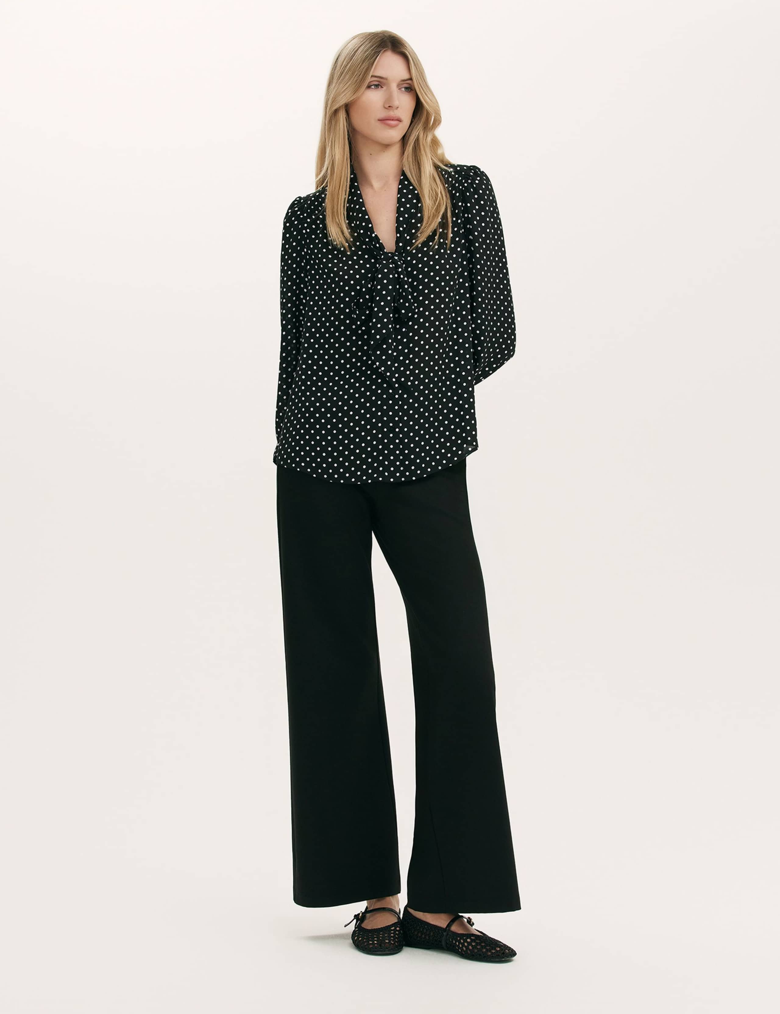 Polka Dot Tie Neck Blouson Sleeve Blouse 2 of 4