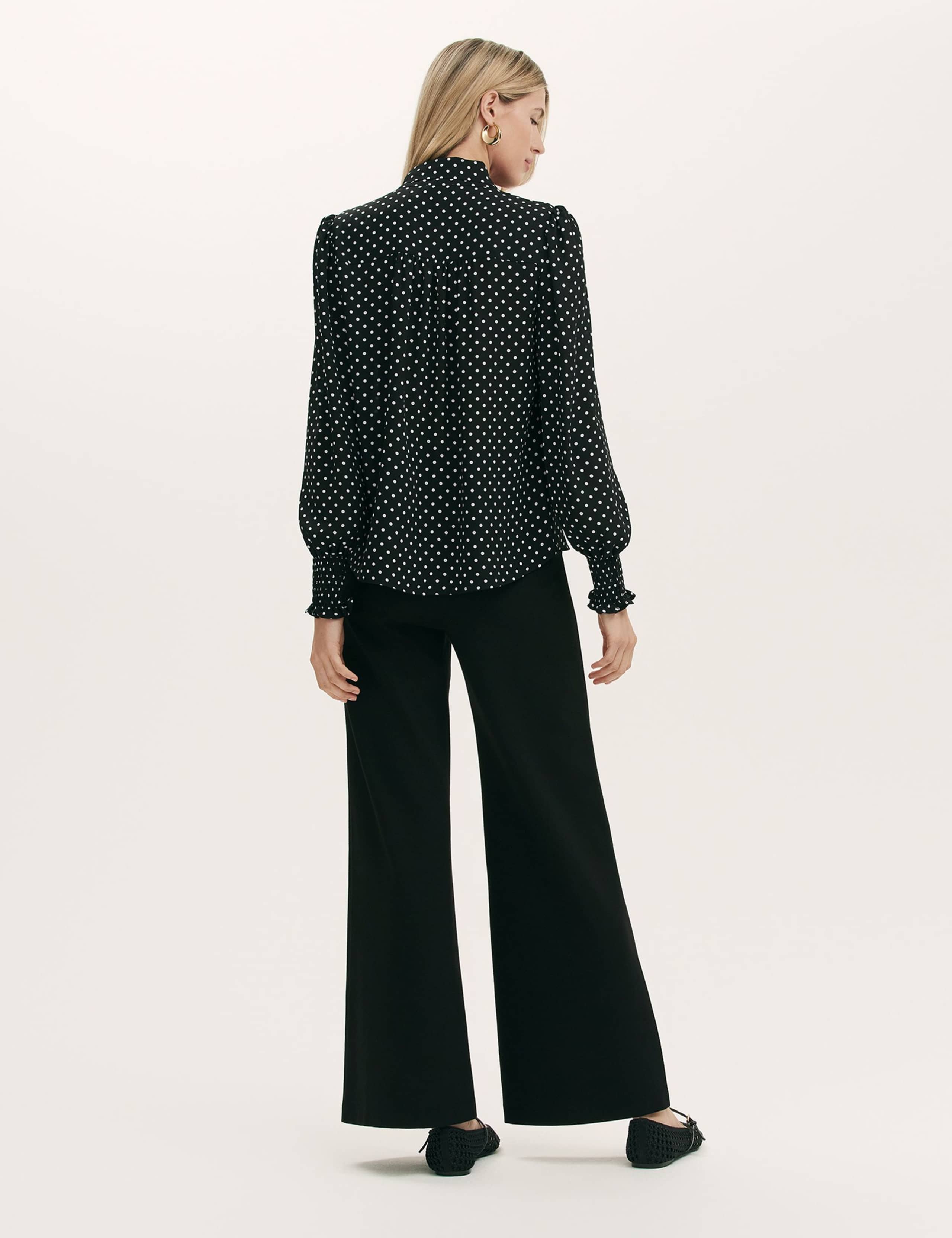 Polka Dot Tie Neck Blouson Sleeve Blouse 3 of 4