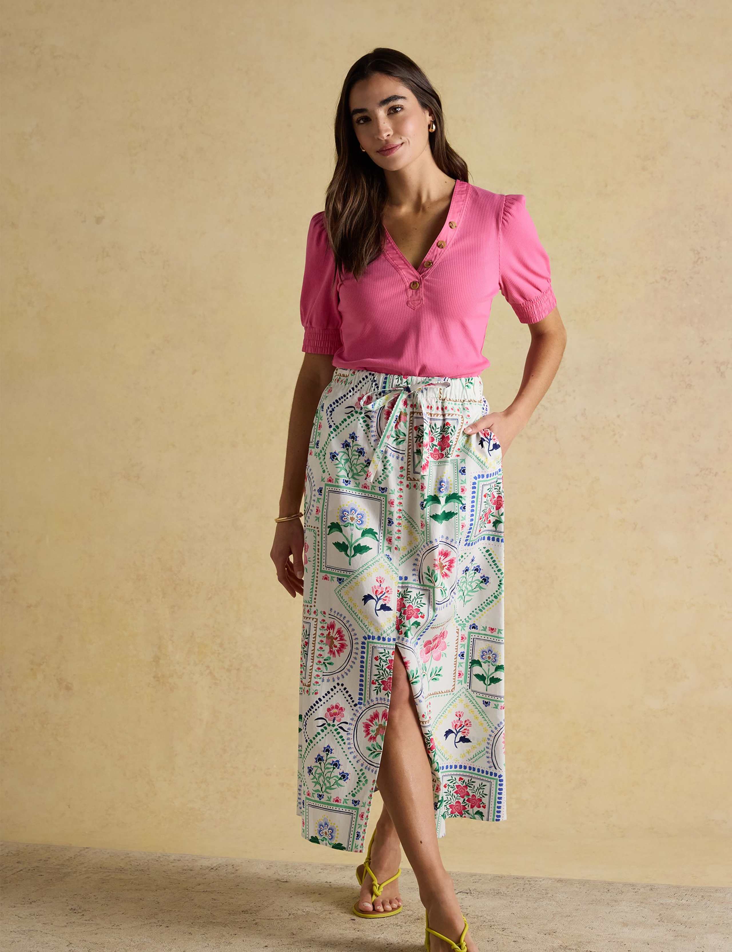 Cotton Rich Ribbed V-Neck Puff Sleeve Top 3 of 7