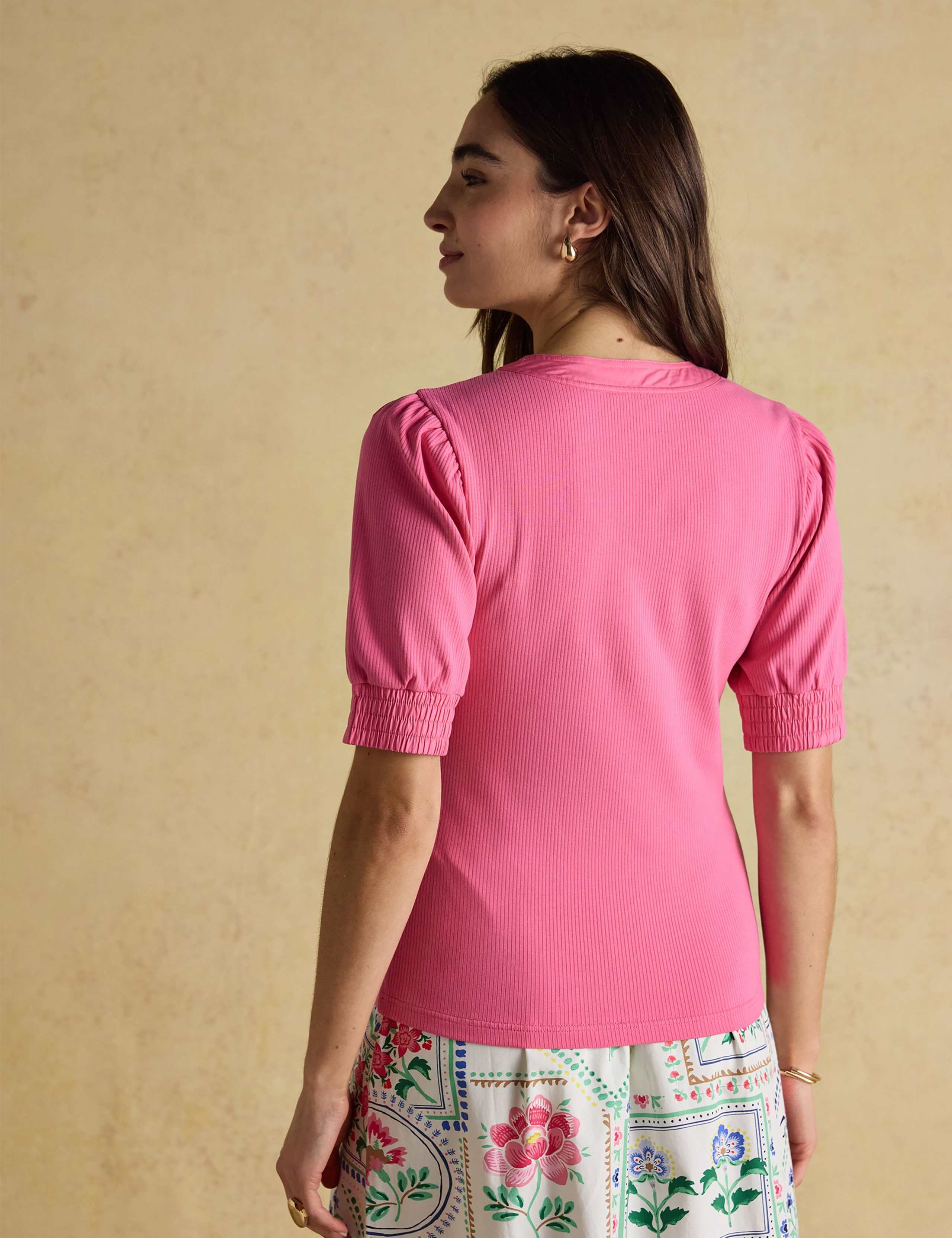 Cotton Rich Ribbed V-Neck Puff Sleeve Top 4 of 7