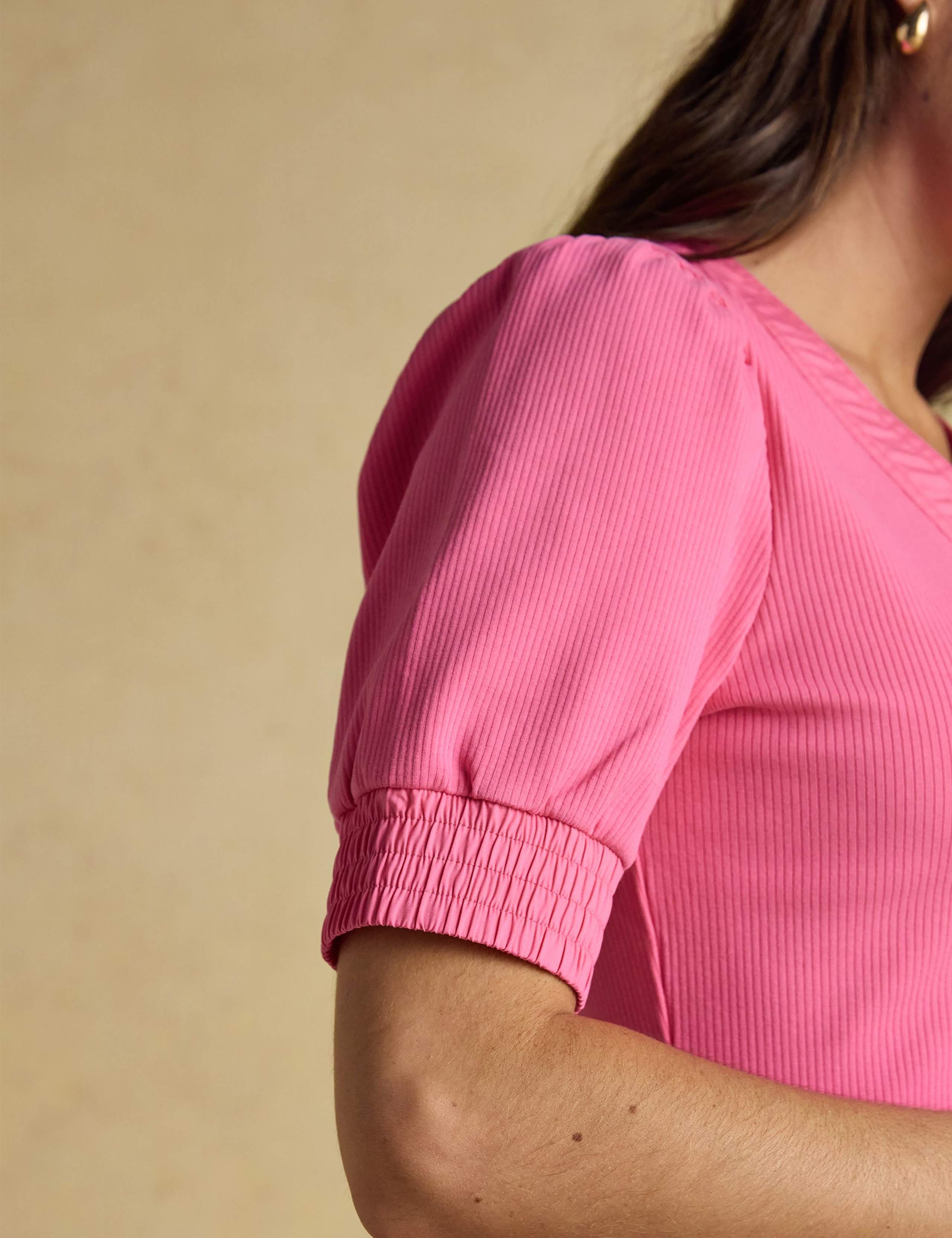 Cotton Rich Ribbed V-Neck Puff Sleeve Top 7 of 7