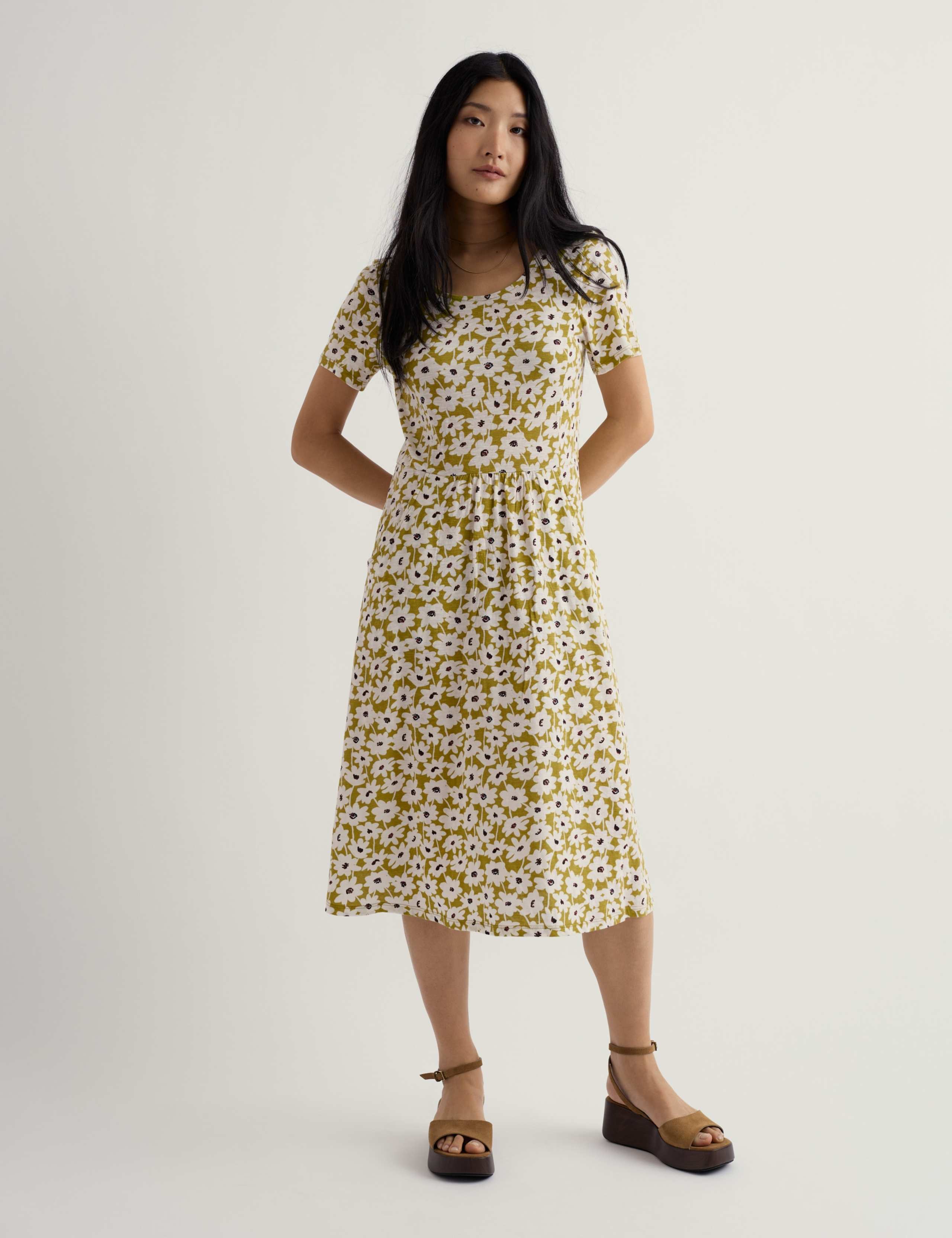 Pure Cotton Floral Midi Waisted Dress 1 of 5