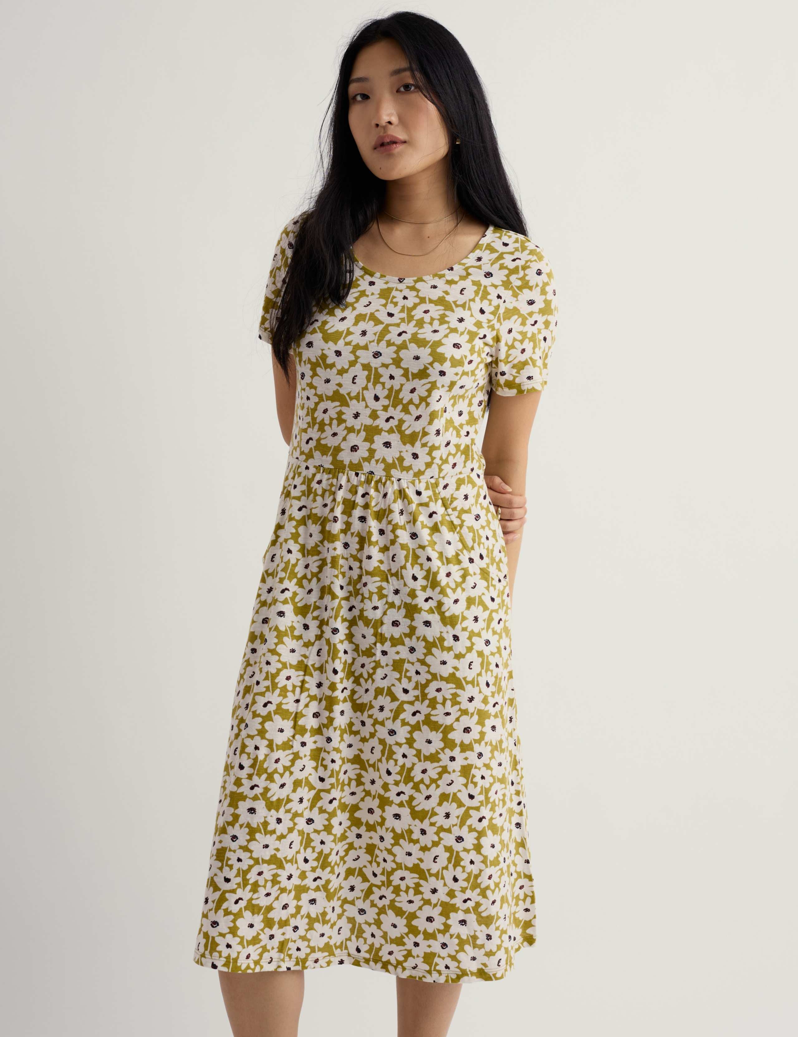 Pure Cotton Floral Midi Waisted Dress 3 of 5