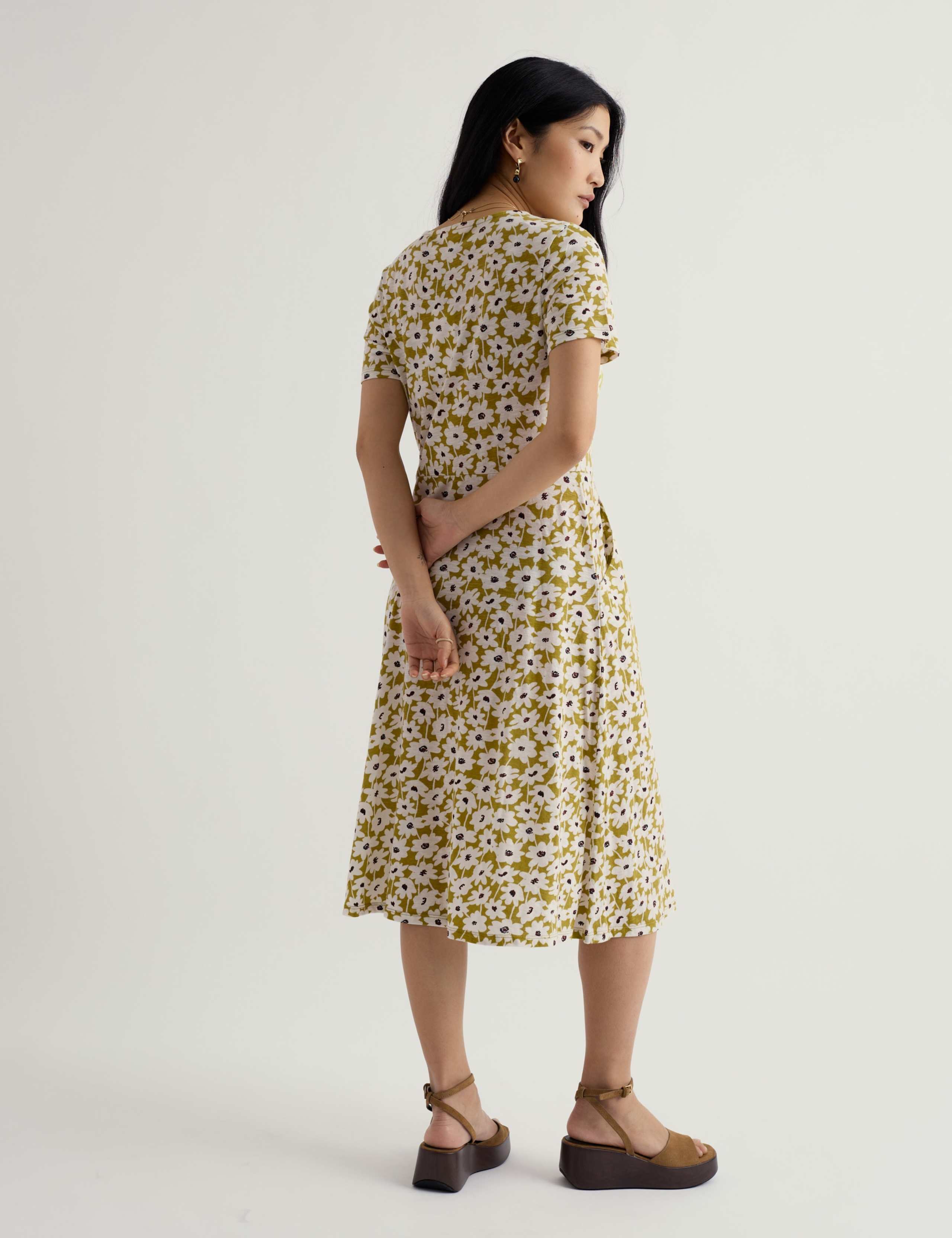 Pure Cotton Floral Midi Waisted Dress 4 of 5