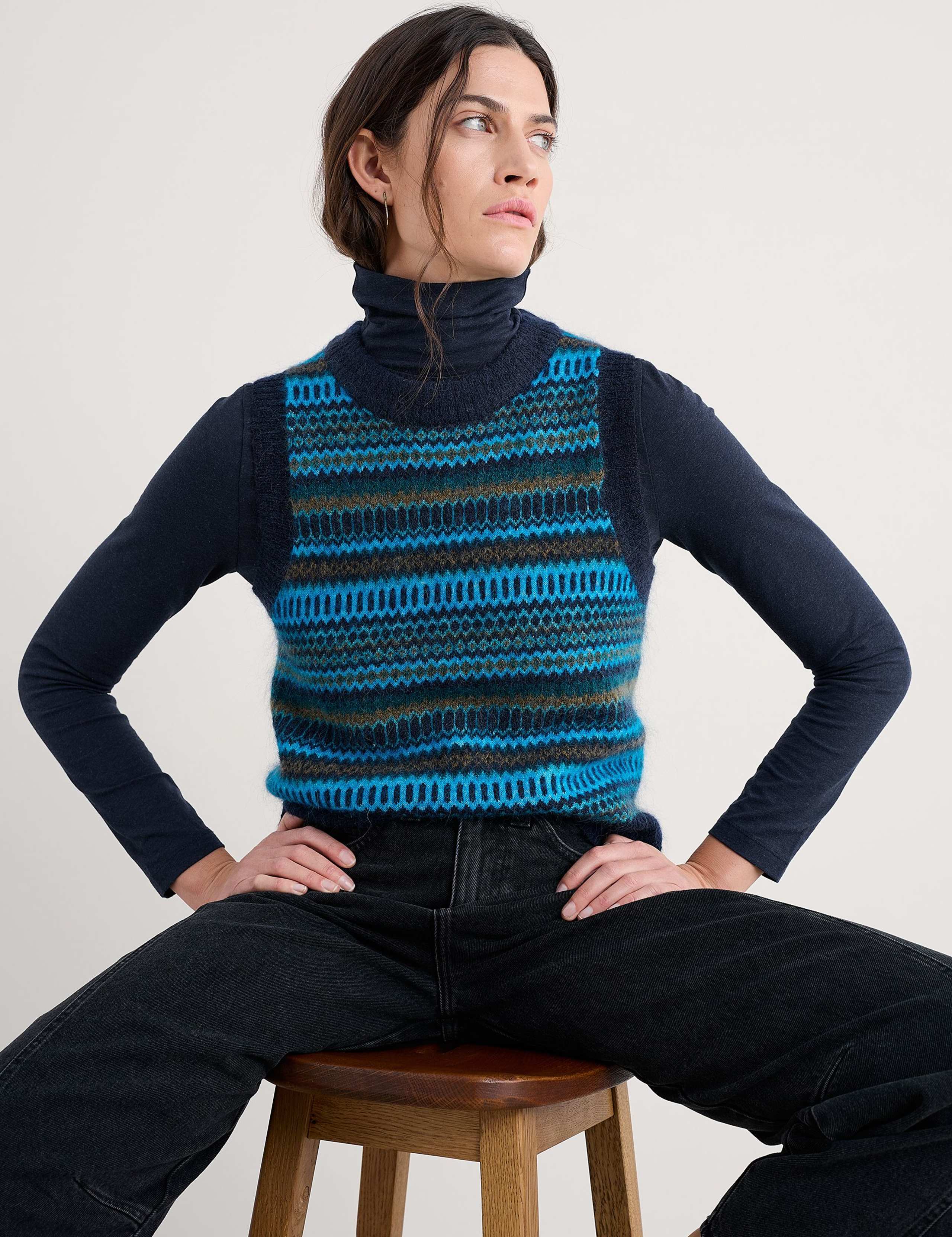 Wool Blend Crew Neck Knitted Vest 4 of 5