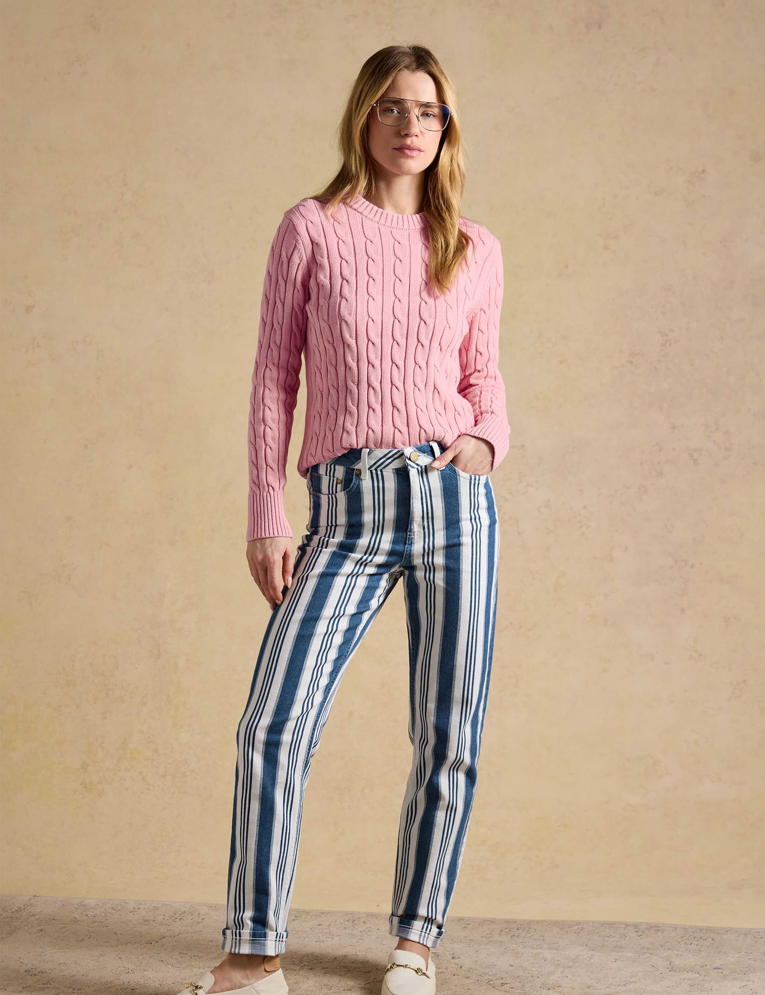 Mid Rise Striped Slim Straight Leg Jeans 1 of 8