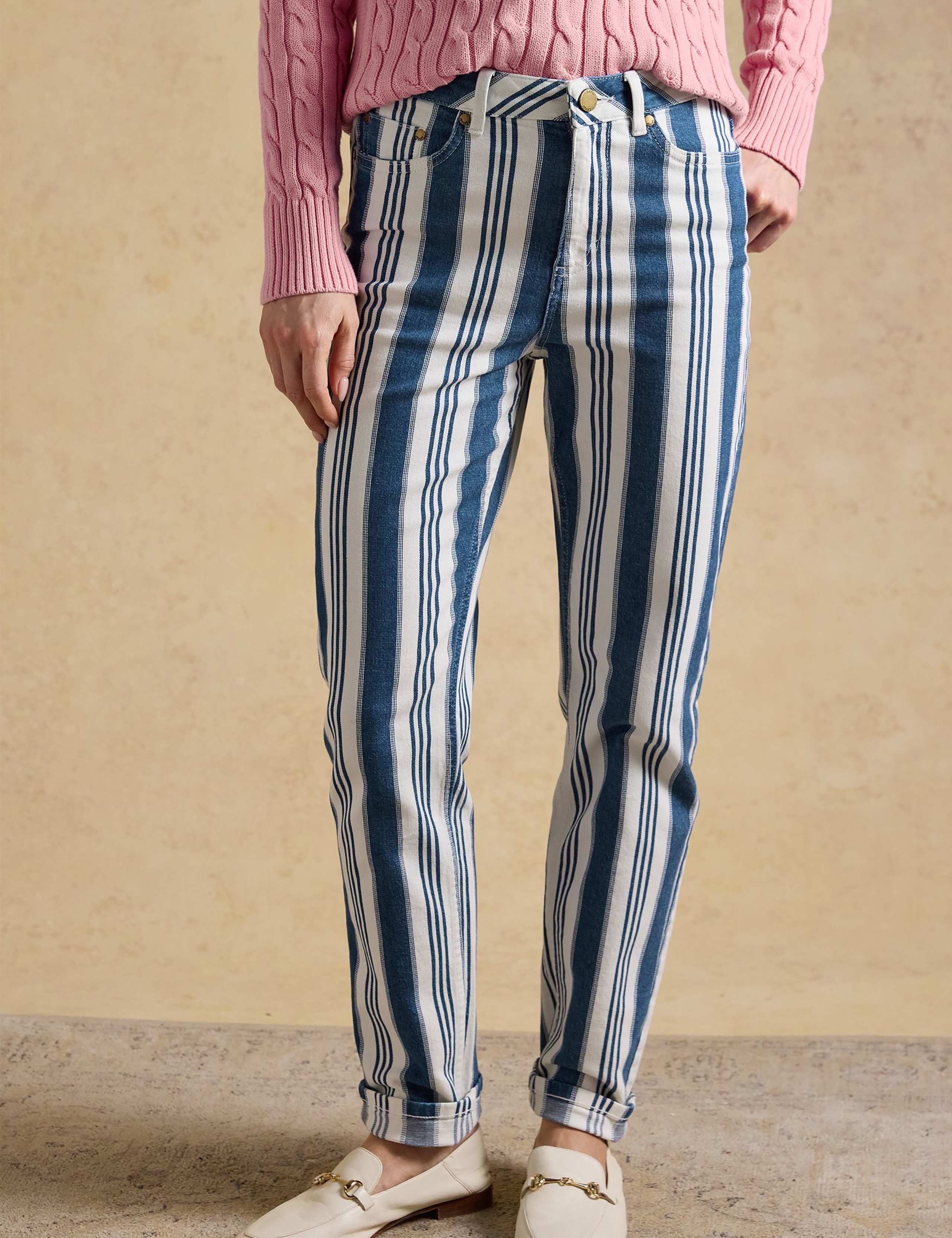 Mid Rise Striped Slim Straight Leg Jeans 4 of 8