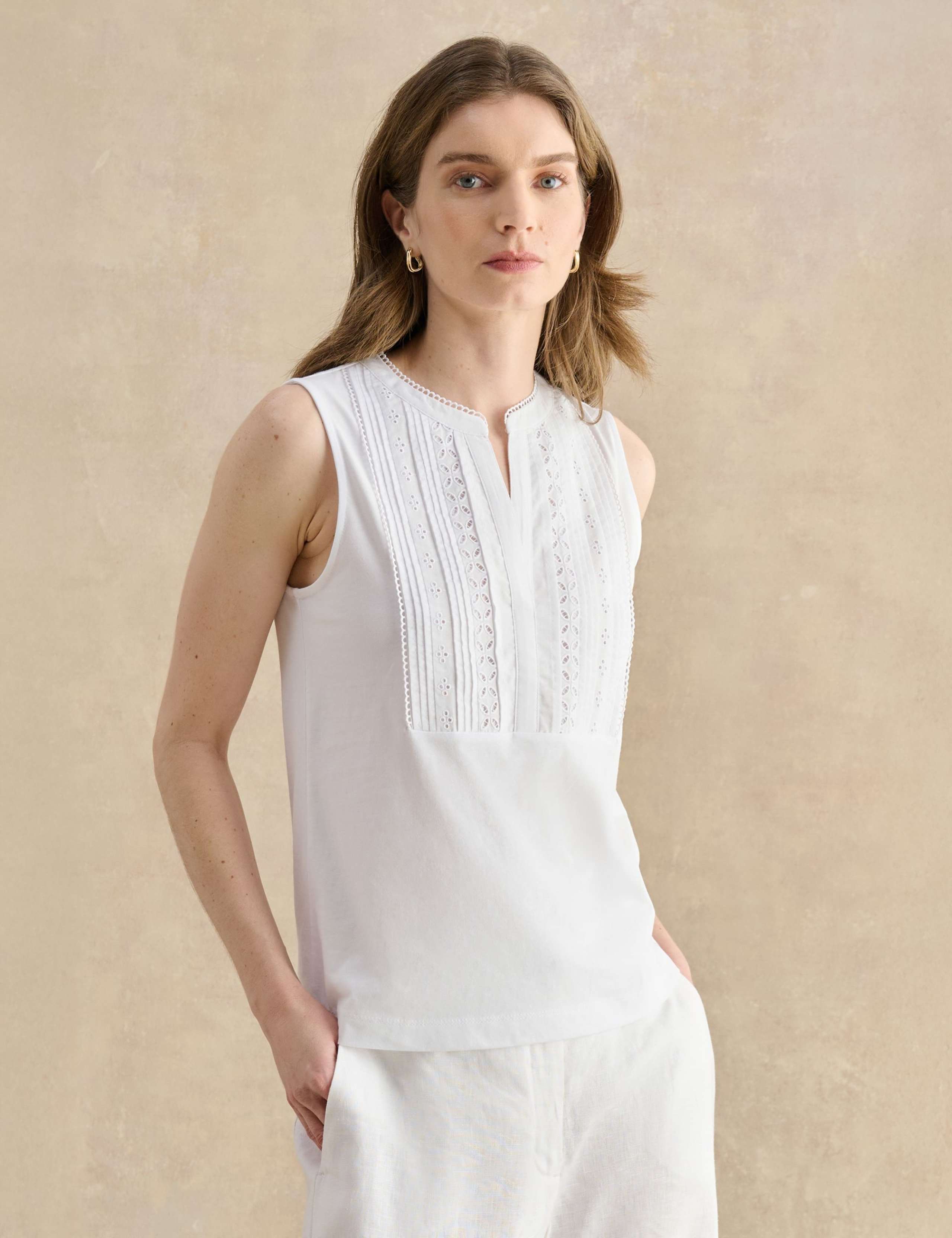 Pure Cotton Broderie Notch Neck Tank Top 1 of 5