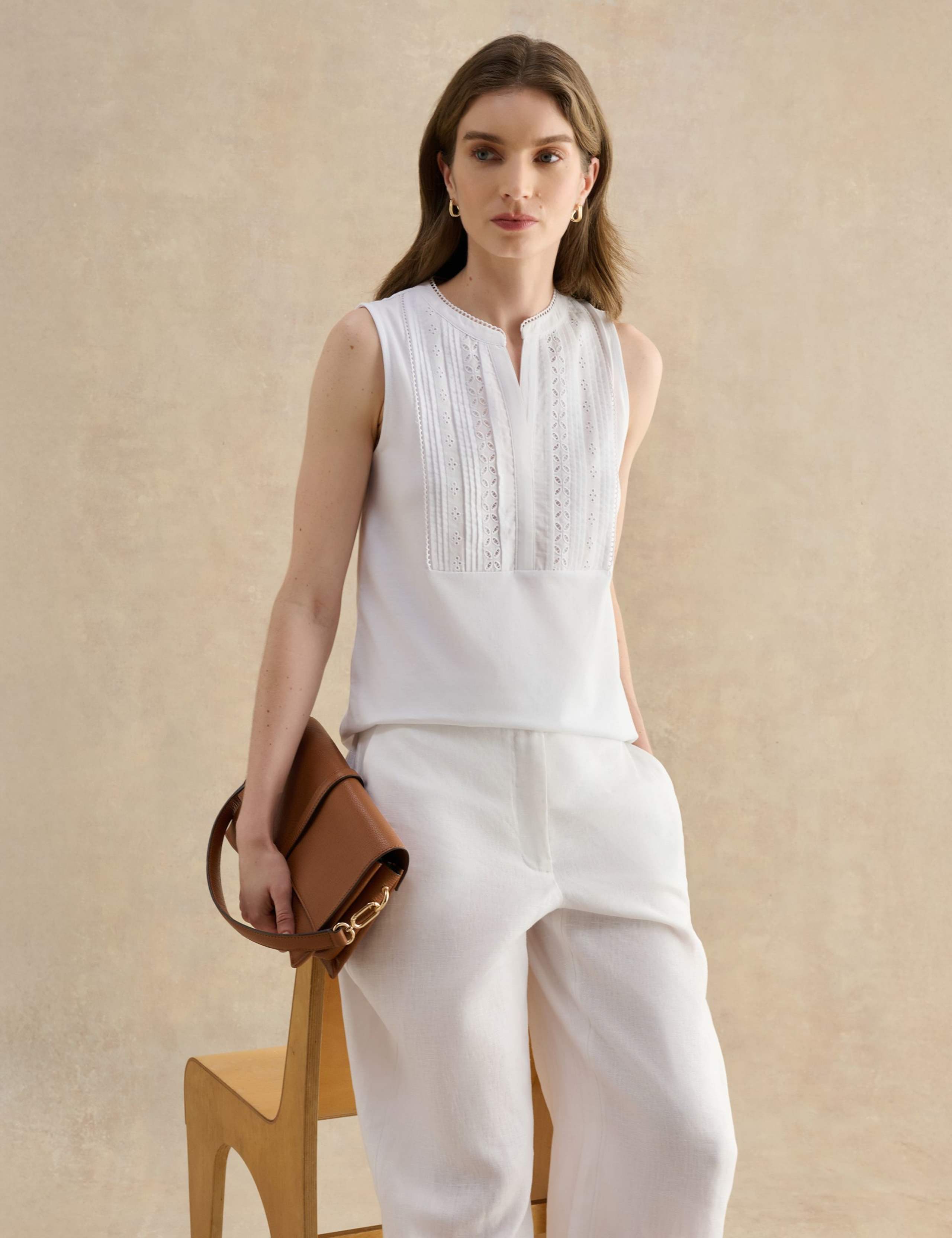 Pure Cotton Broderie Notch Neck Tank Top 3 of 5