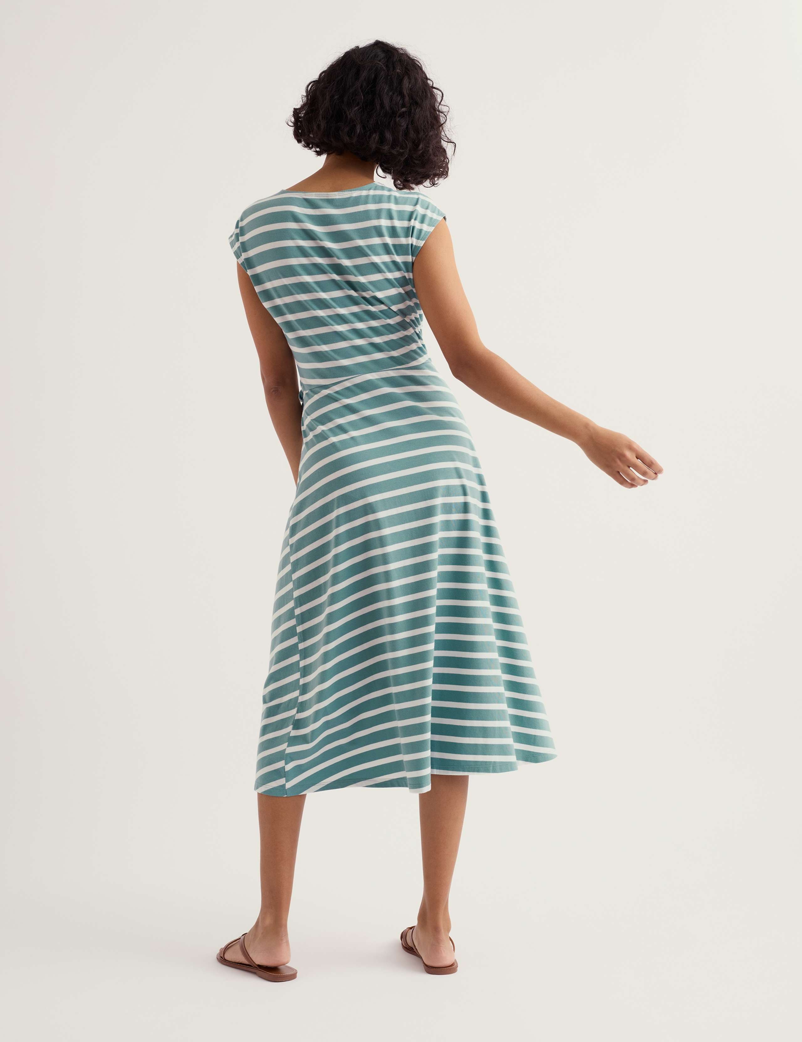 Cotton Rich Striped Tie Front Midi Wrap Dress 4 of 5
