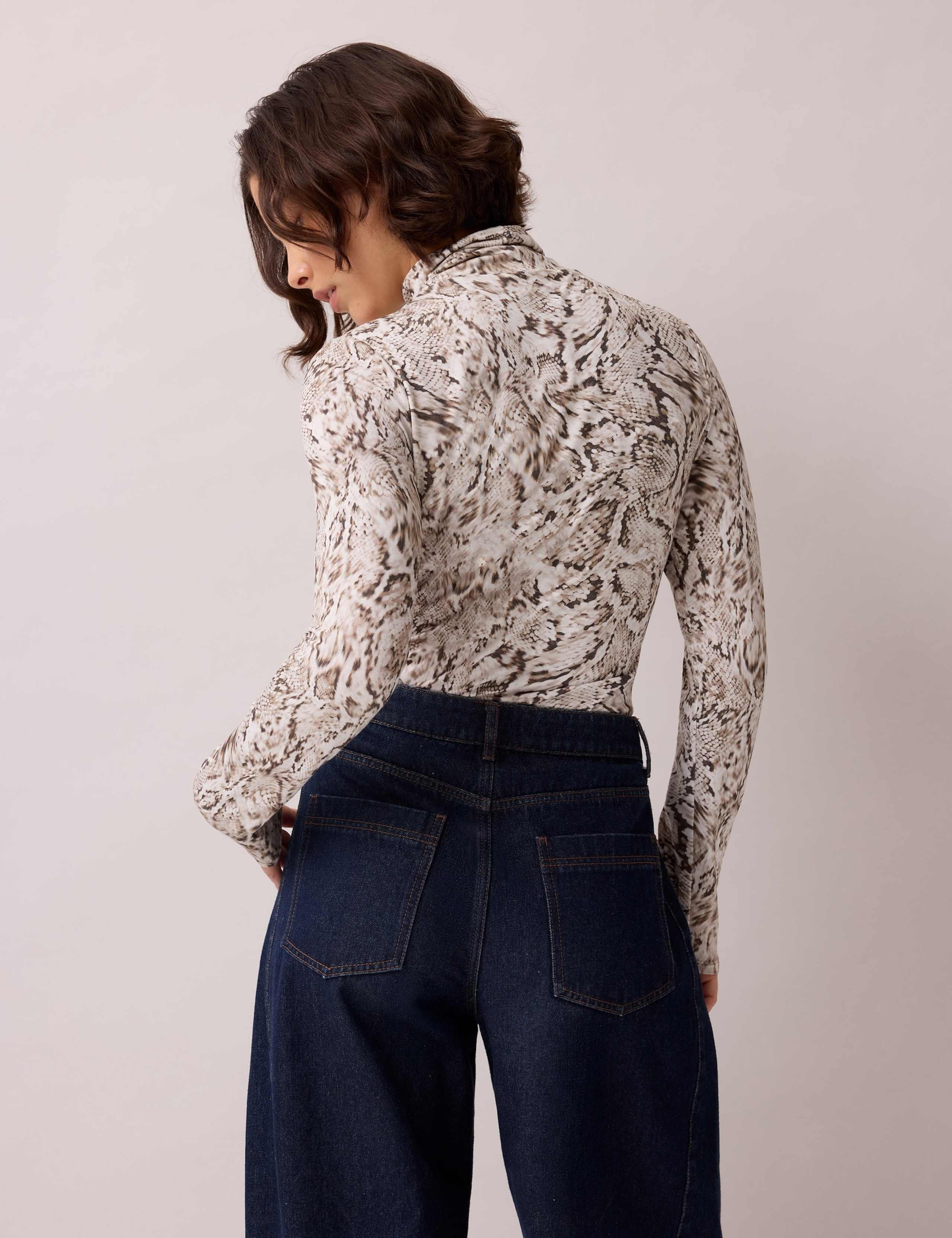 Snake Print Roll Neck Slim Fit Top 3 of 5