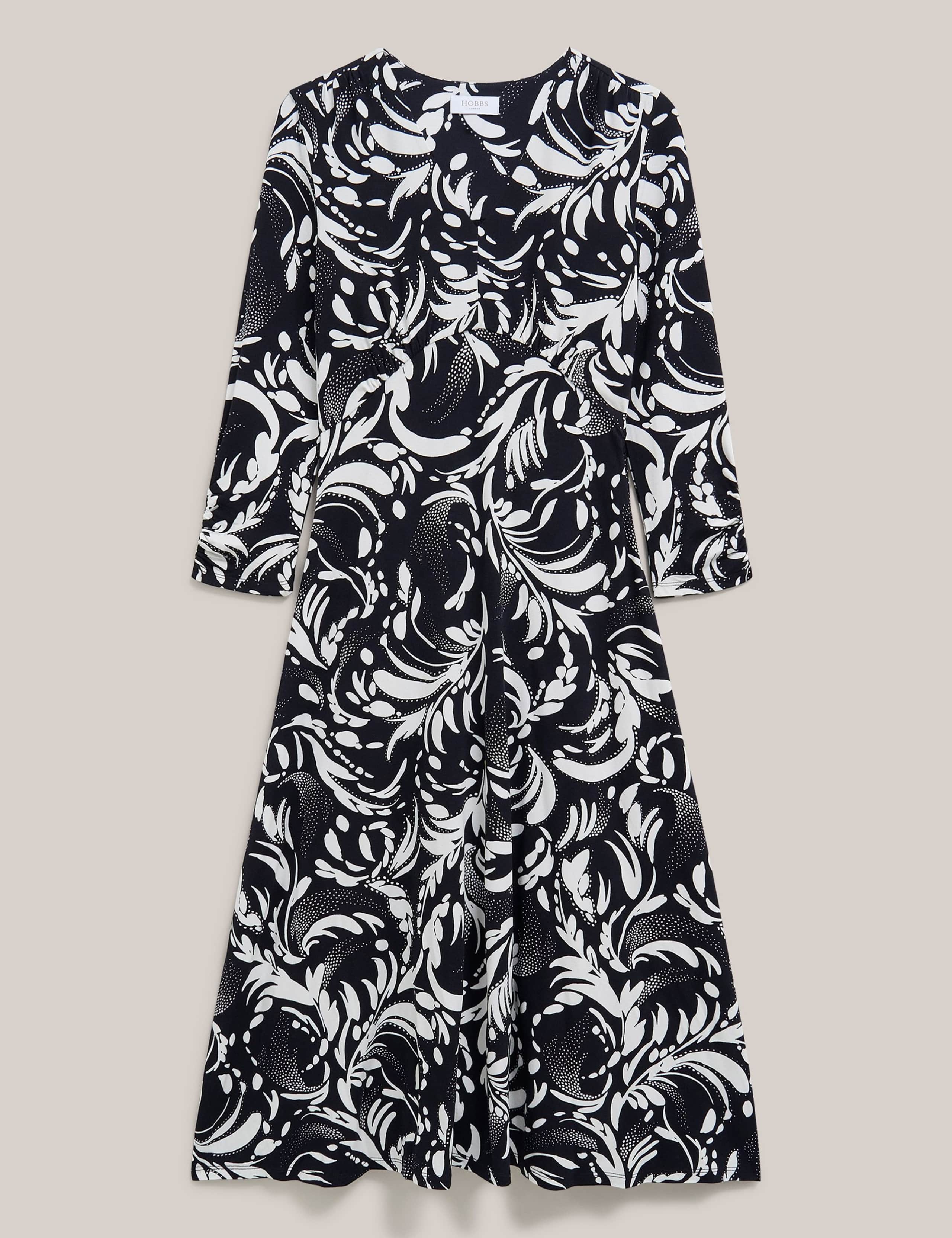 Printed V-Neck Midi Waisted Dress 2 of 5