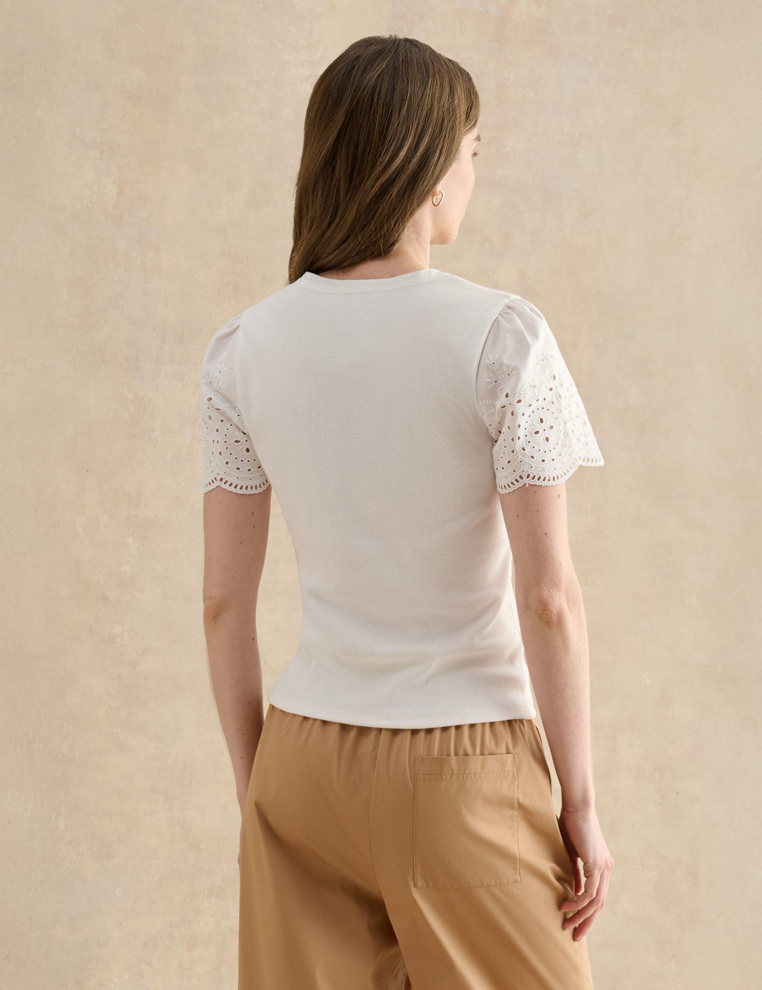 Cotton Rich Broderie Notch Neck Top 4 of 5