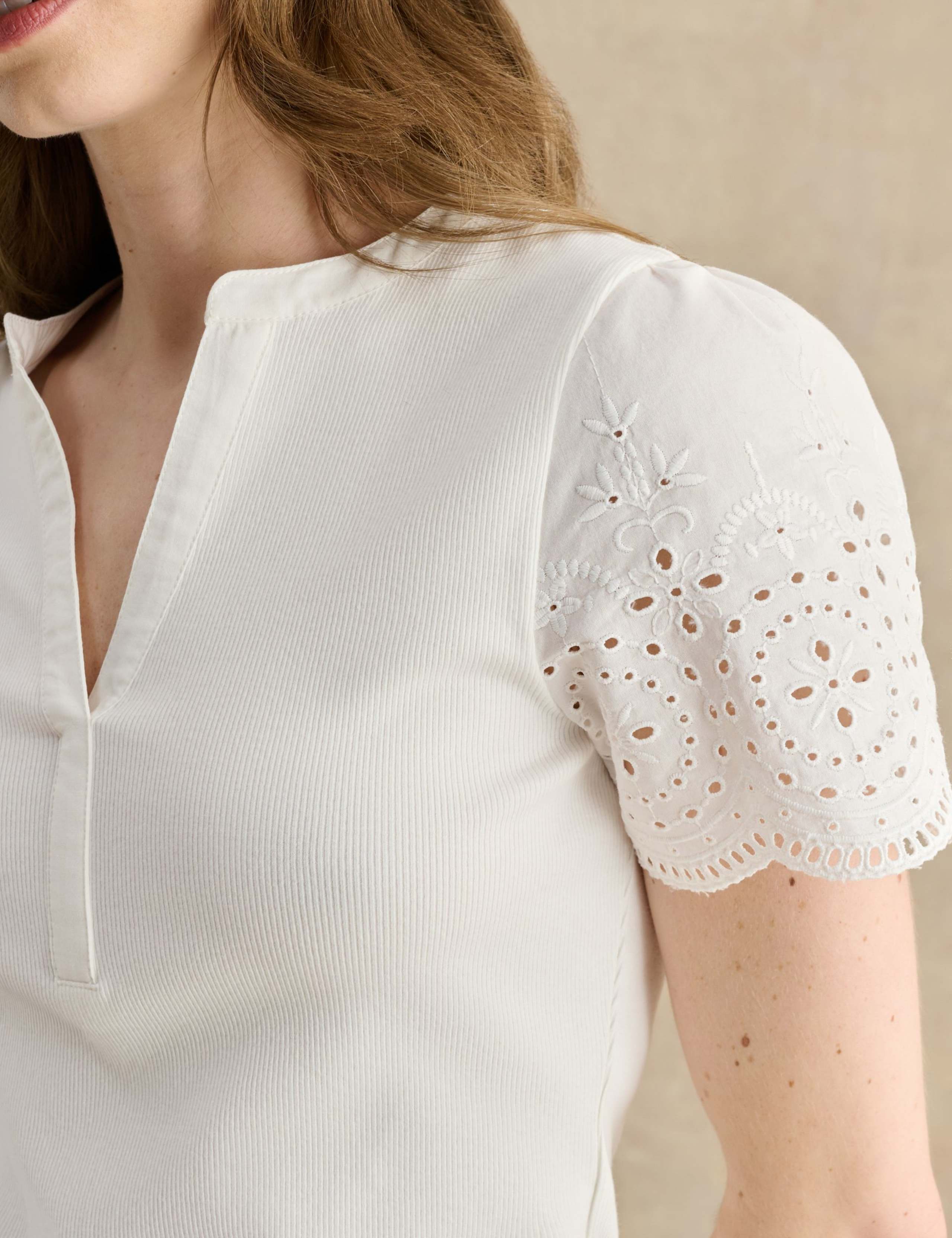 Cotton Rich Broderie Notch Neck Top 5 of 5