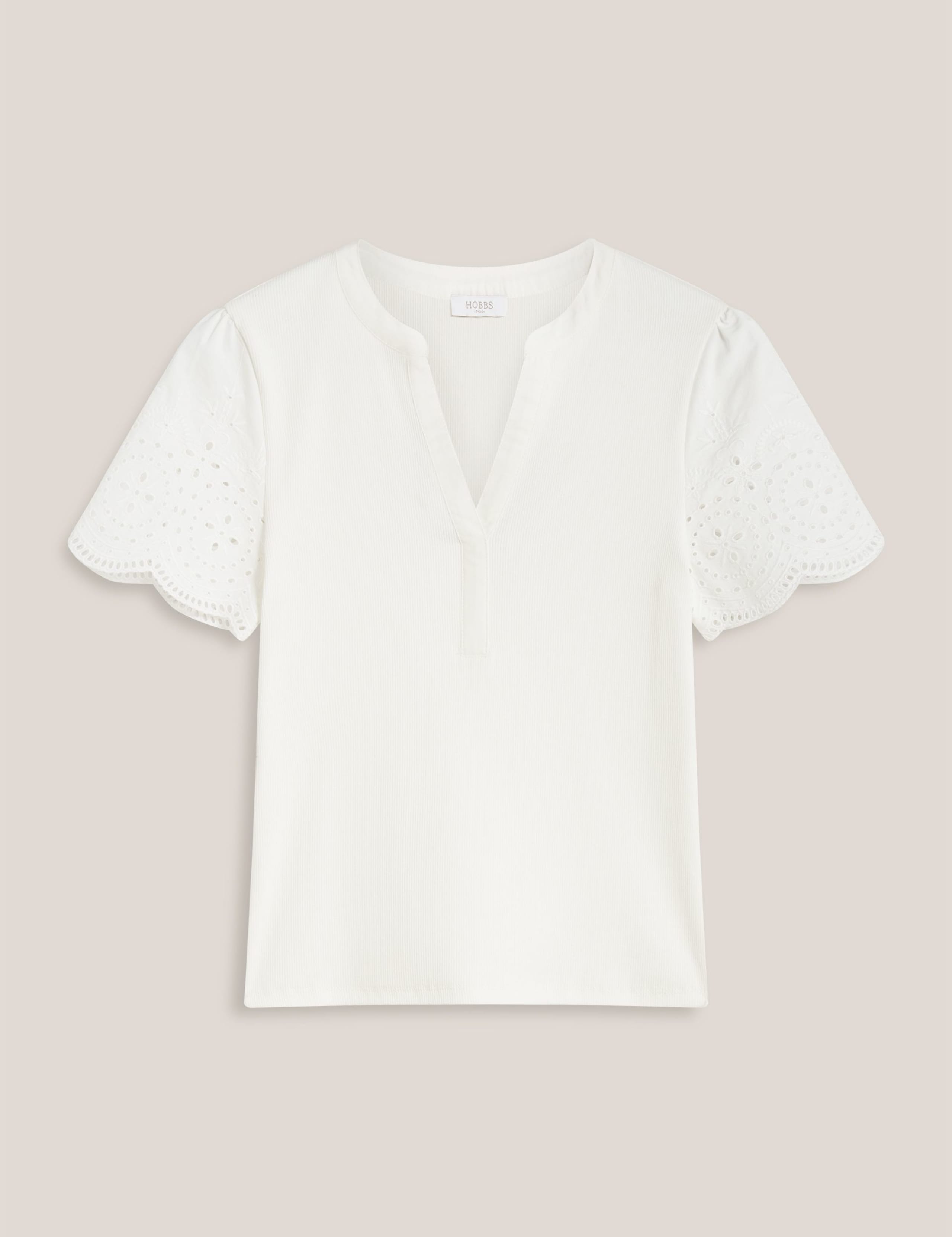 Cotton Rich Broderie Notch Neck Top 2 of 5