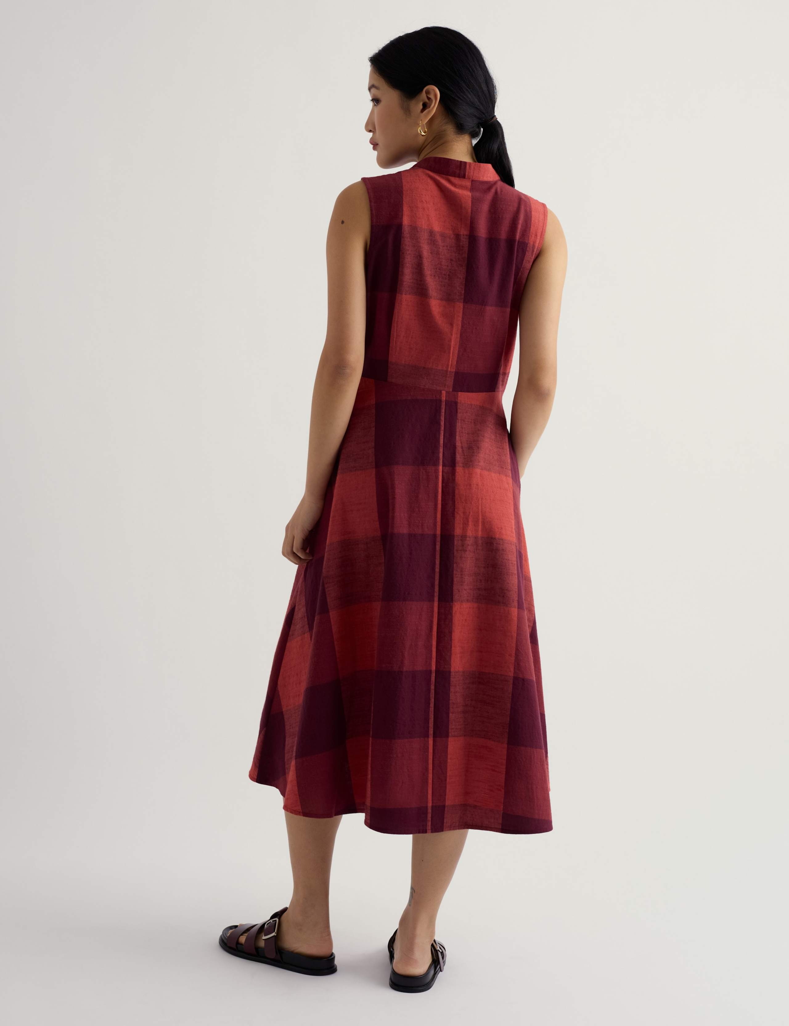 Pure Cotton Checked Midi Waisted Dress 3 of 5