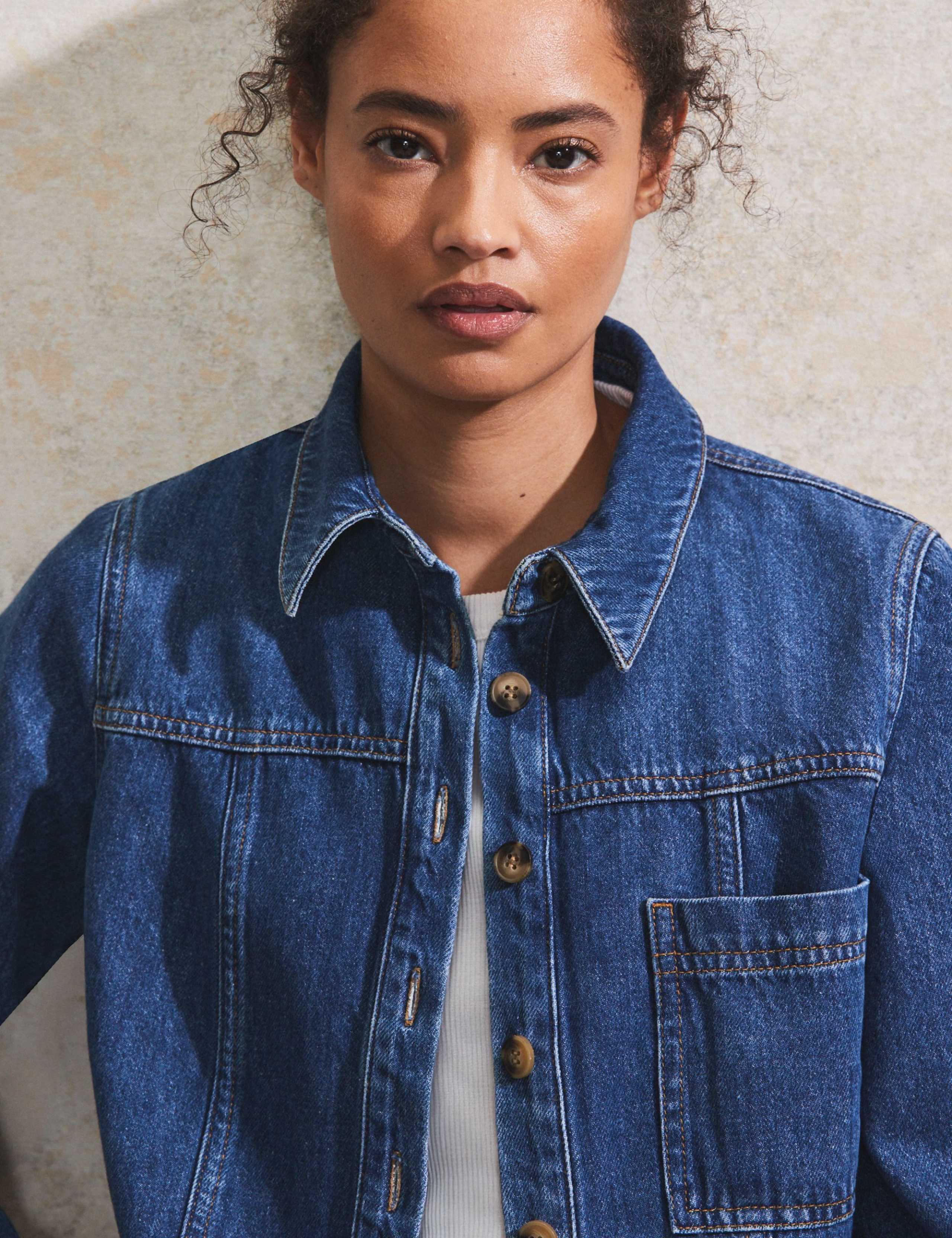 Denim Cropped Shacket 4 of 5