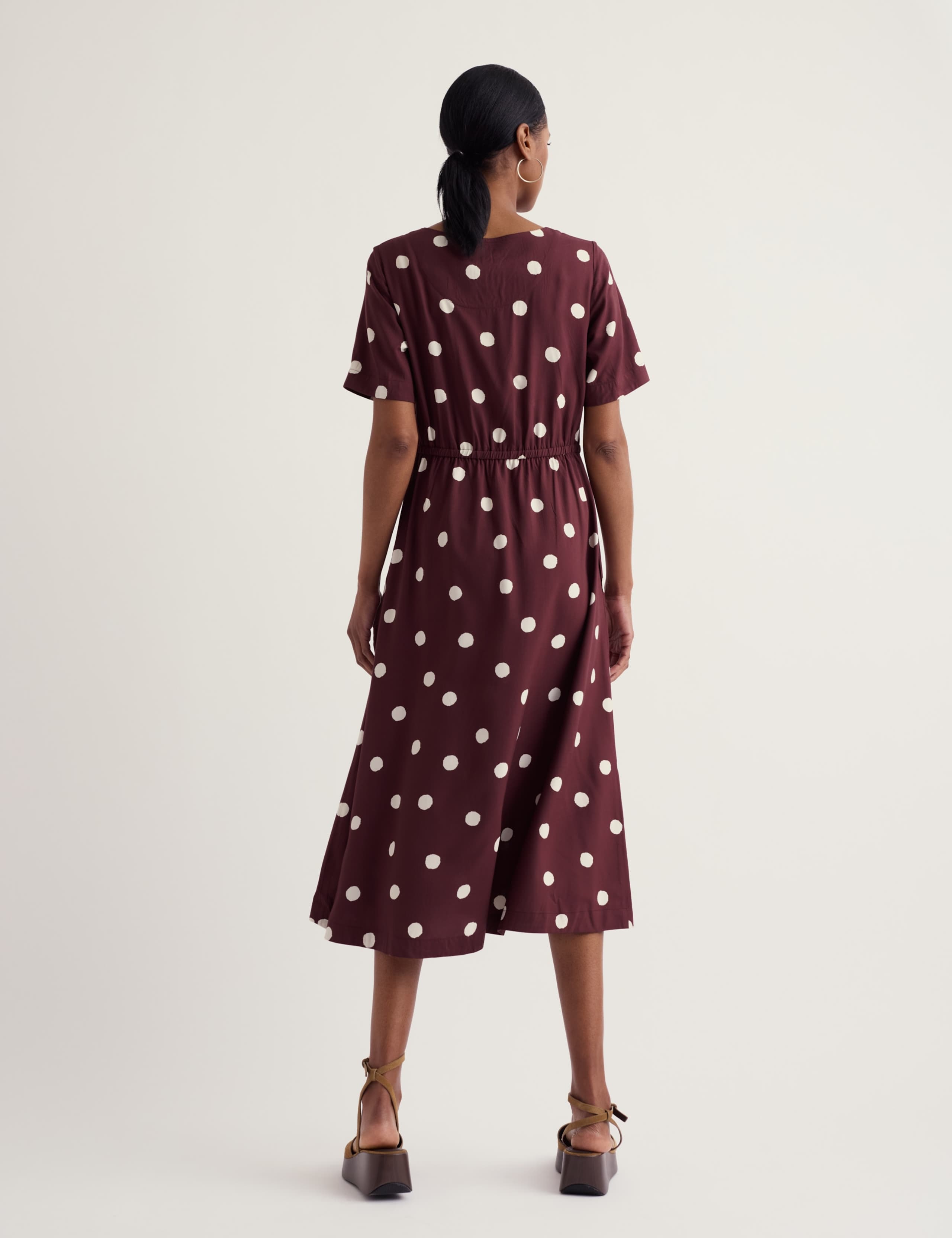 Scoop Neck Polka Dot Midi Waisted Dress 4 of 5
