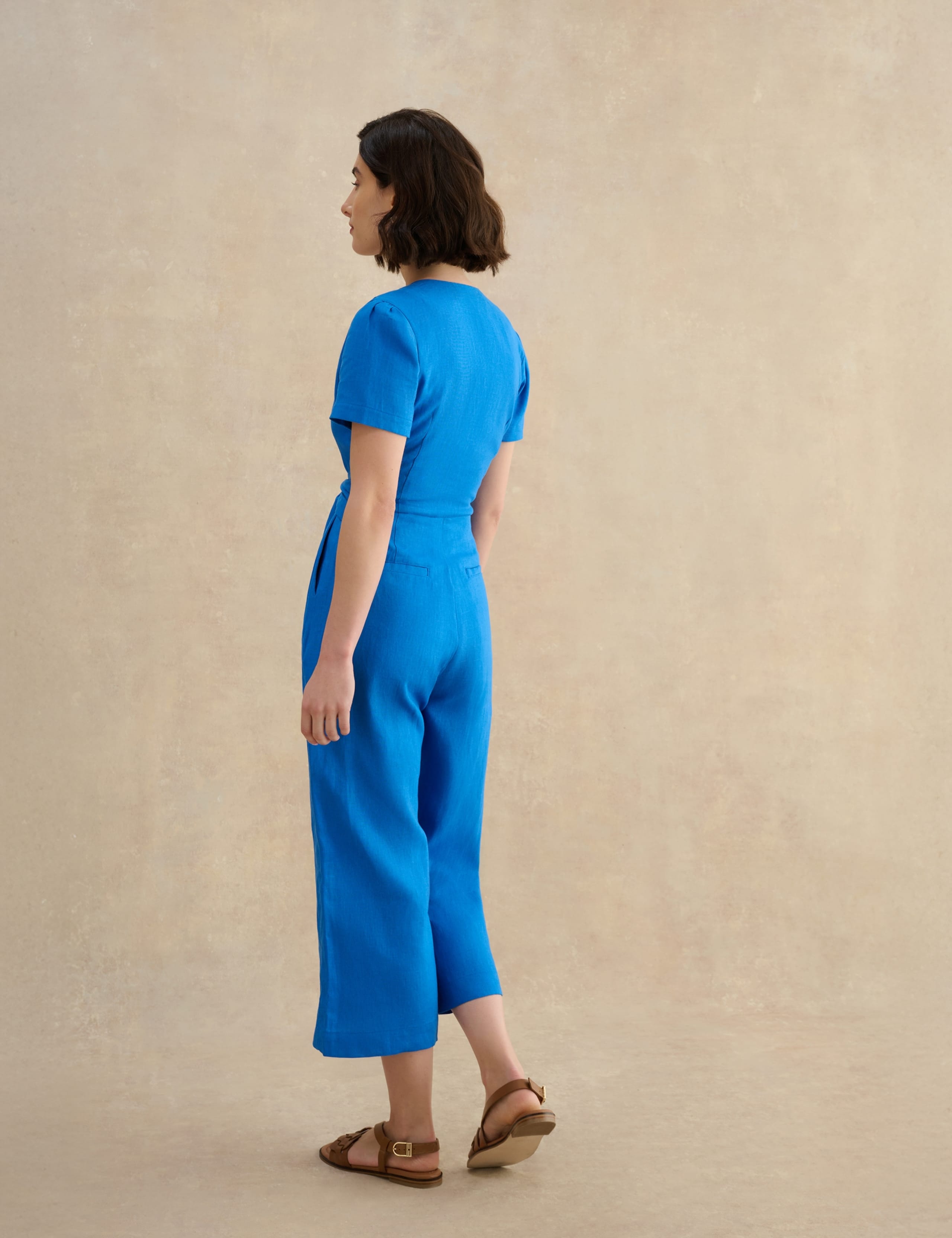 Pure Linen Tie Waist Cropped Jumpsuit 4 of 5