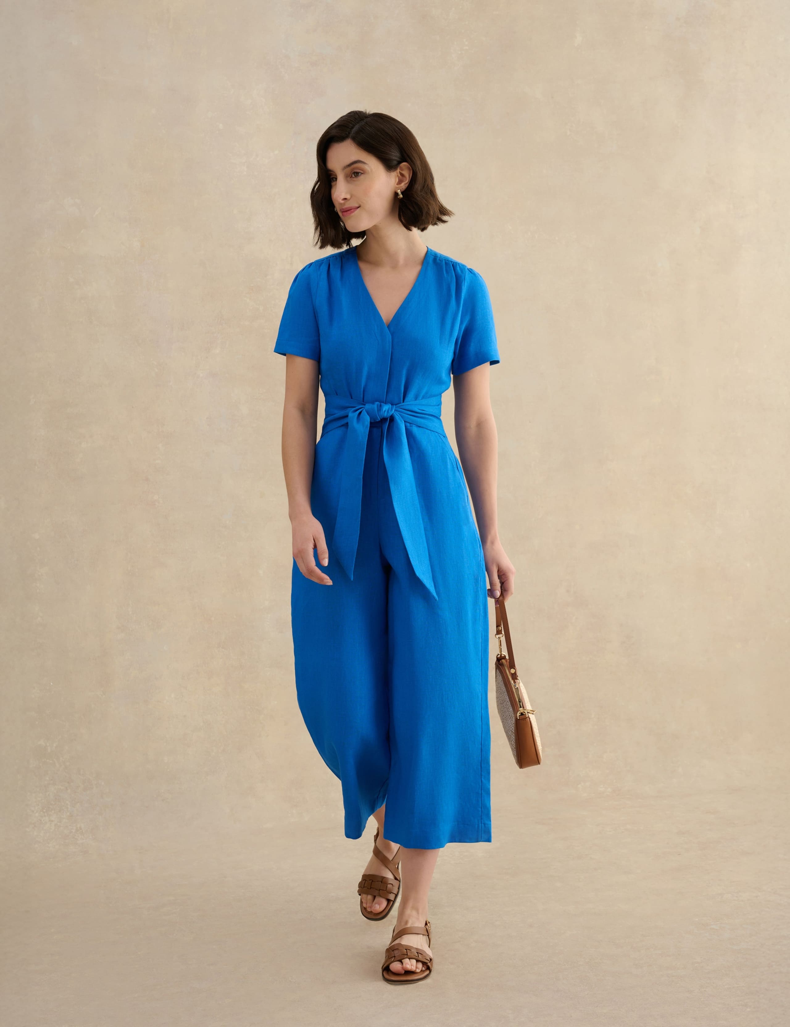 Pure Linen Tie Waist Cropped Jumpsuit 5 of 5
