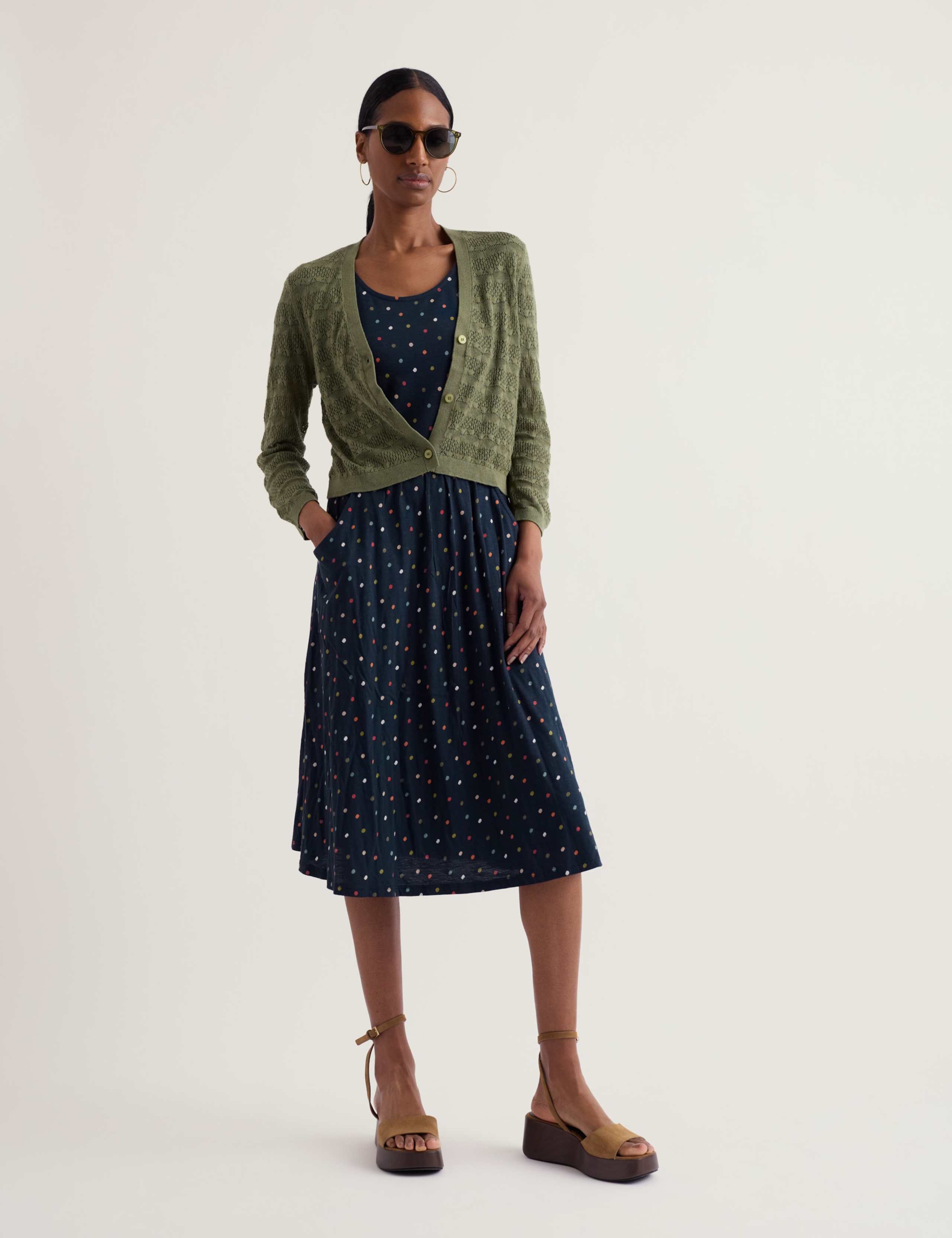Pure Cotton Polka Dot Midi Waisted Dress 3 of 5