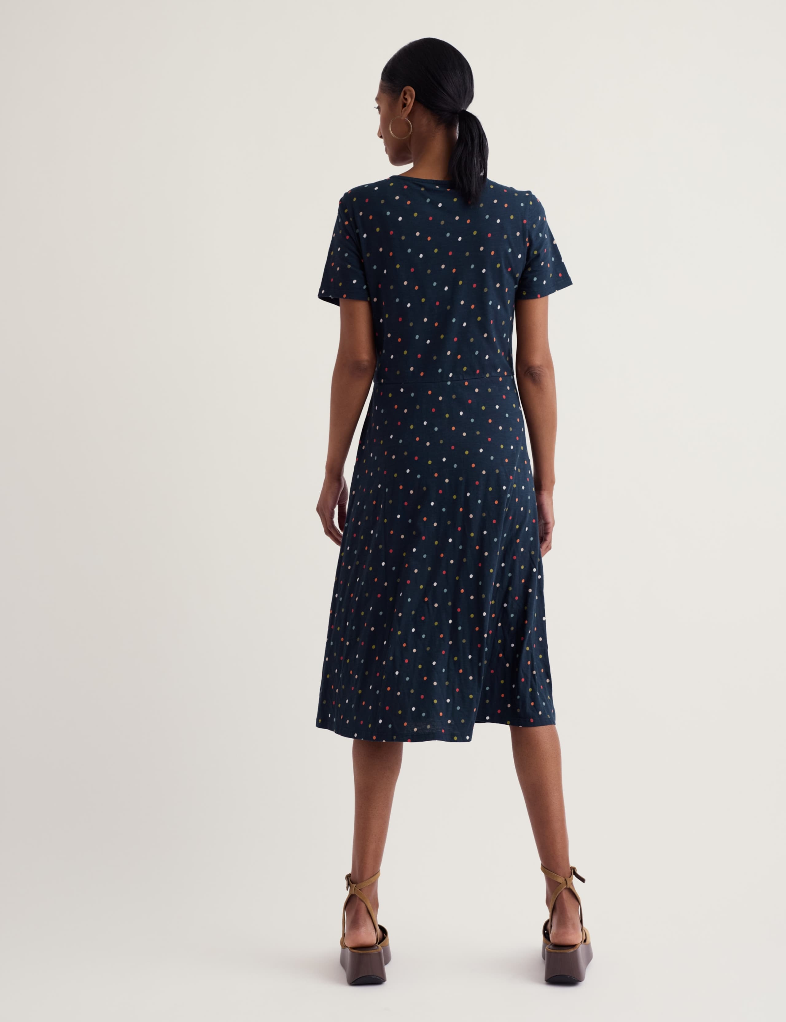 Pure Cotton Polka Dot Midi Waisted Dress 4 of 5