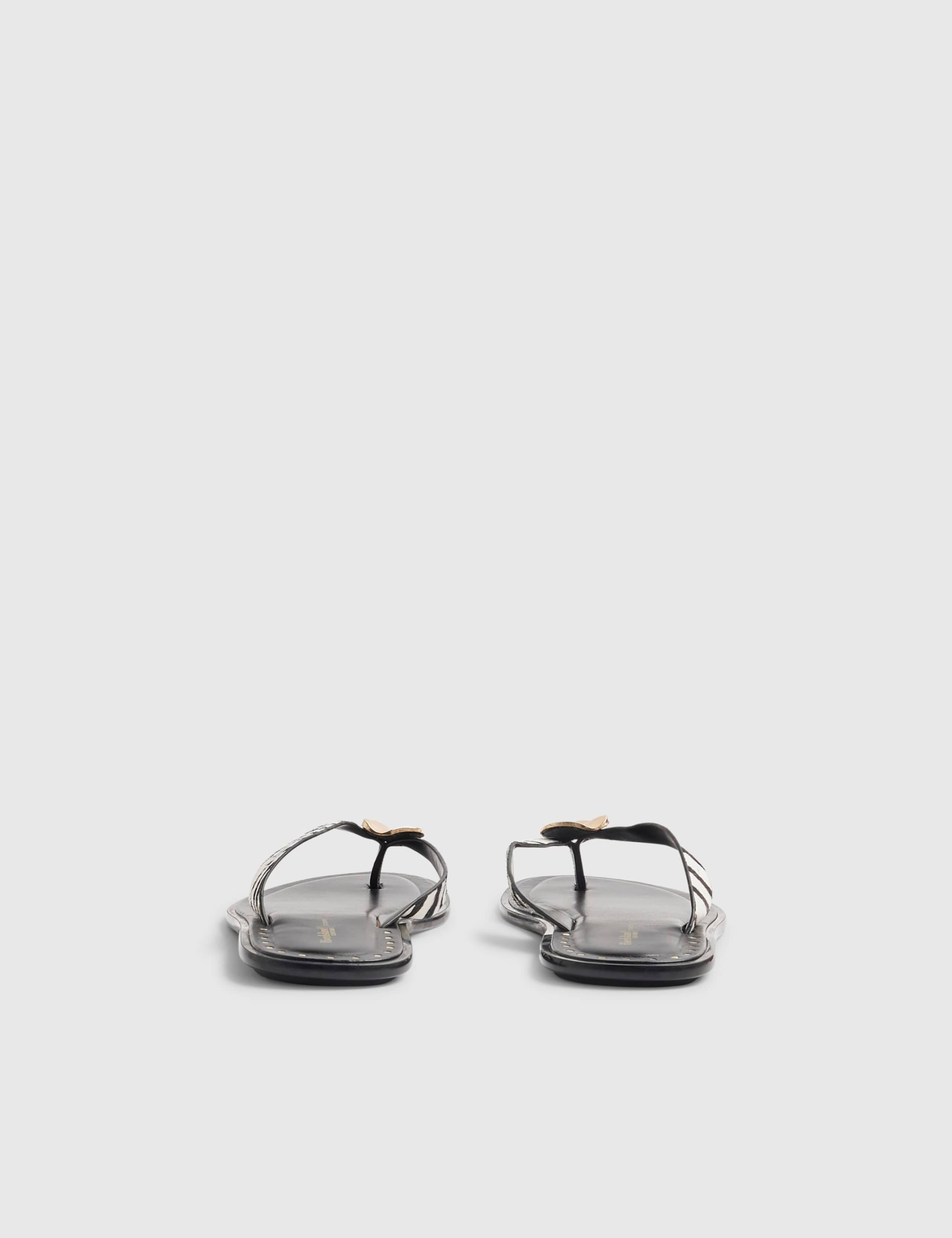 Leather Zebra Print Hardware Toe Thong Sandals 4 of 4