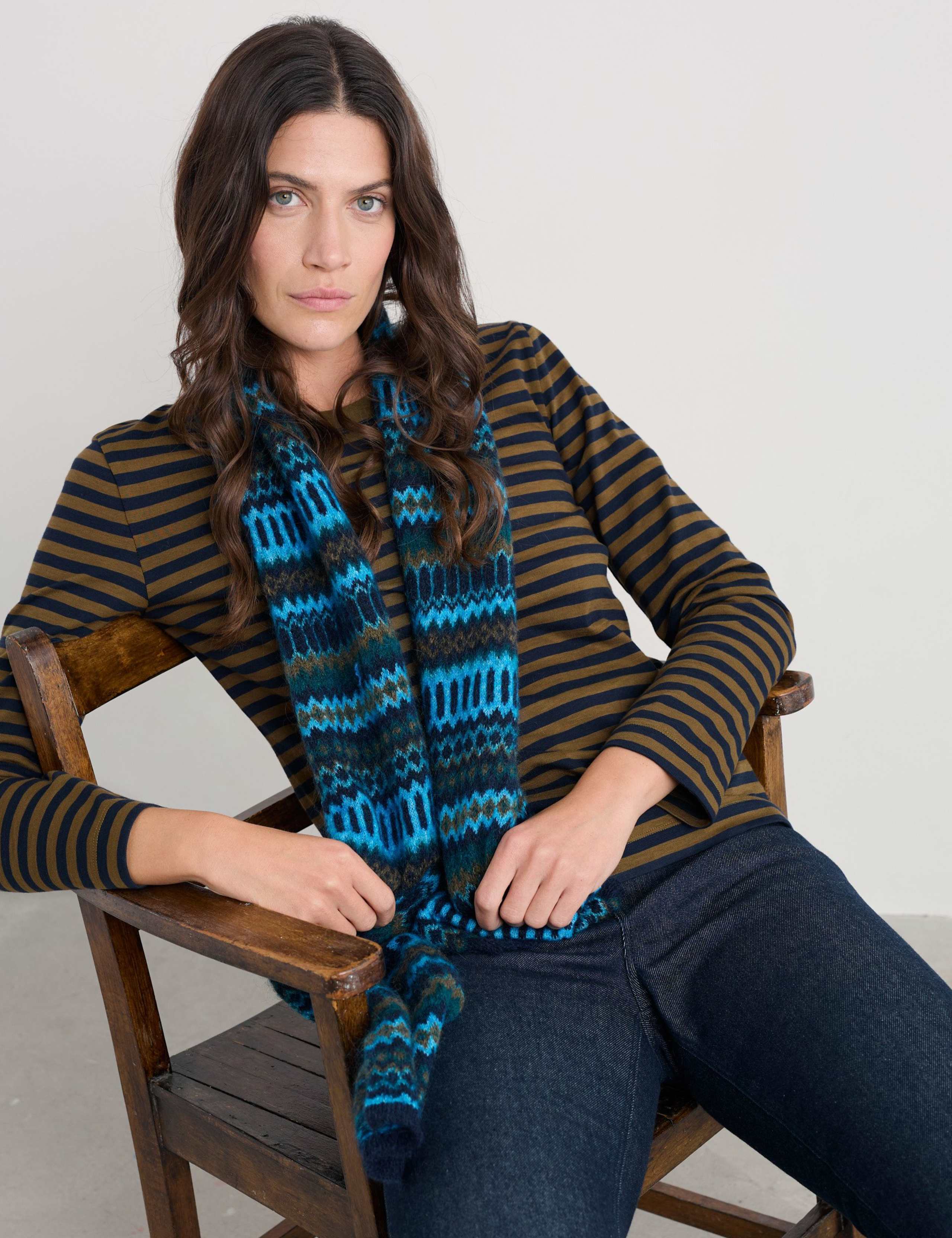 Mohair Blend Knitted Jacquard Skinny Scarf 2 of 4