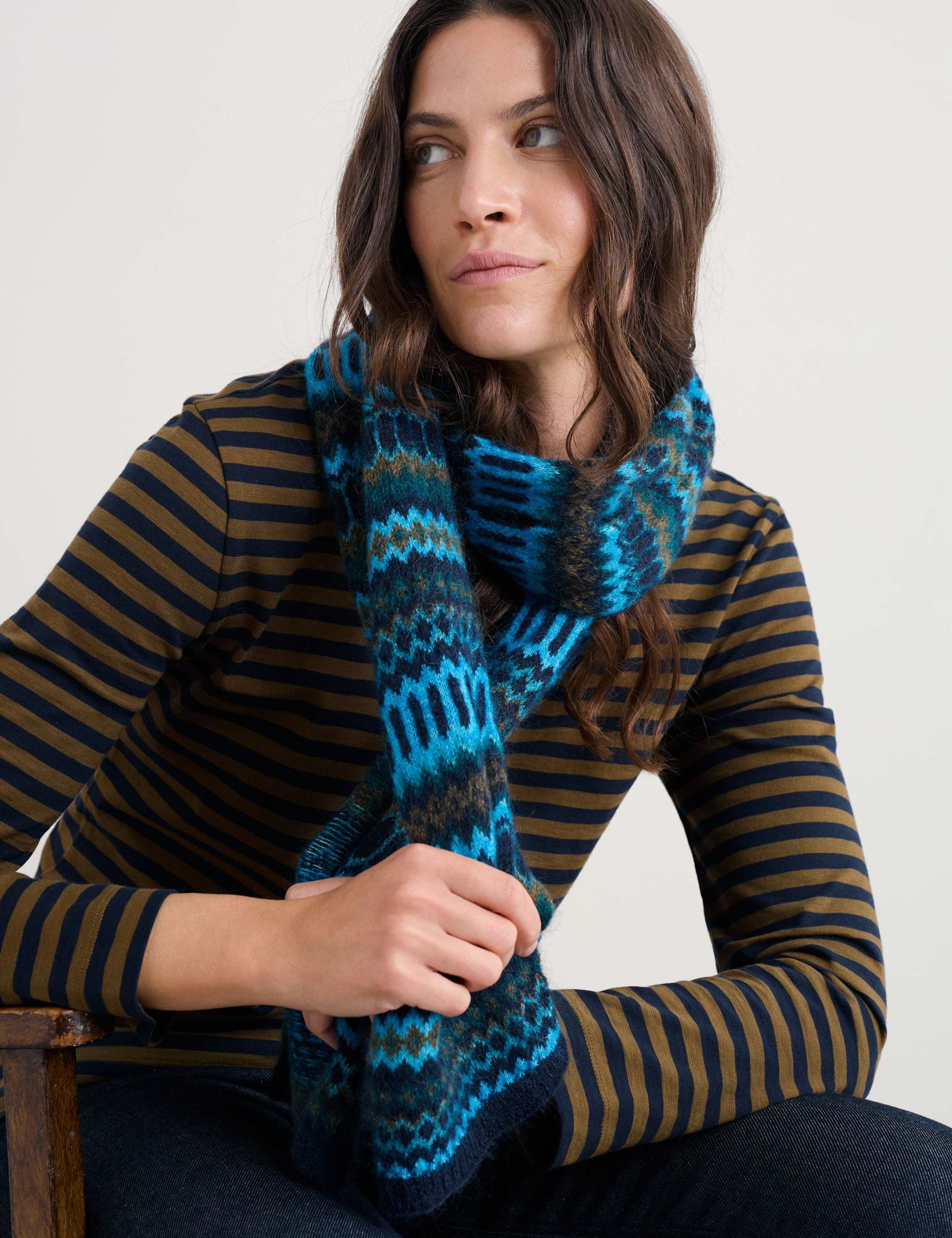 Mohair Blend Knitted Jacquard Skinny Scarf 3 of 4